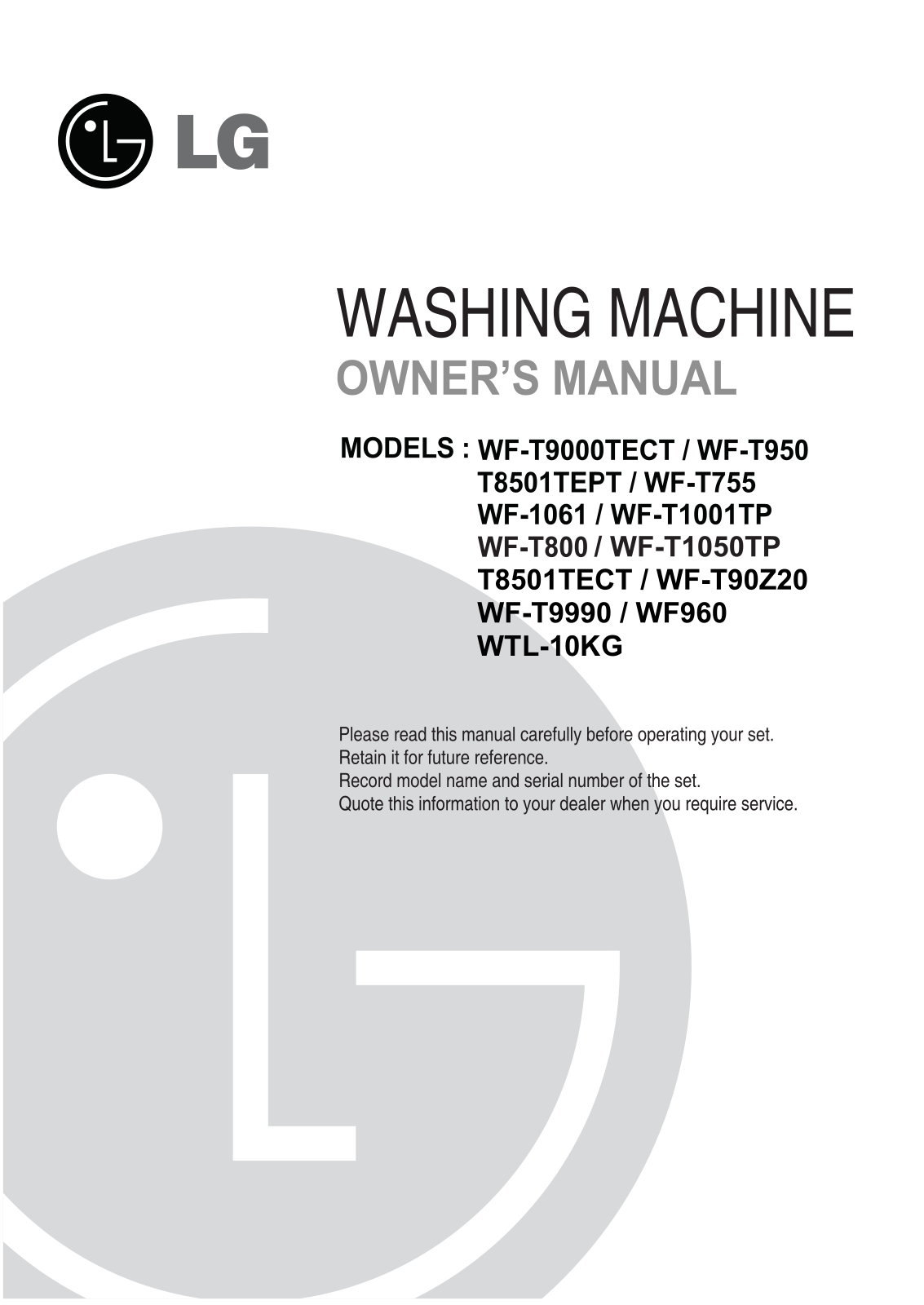 LG WTL-10KG Instruction manual