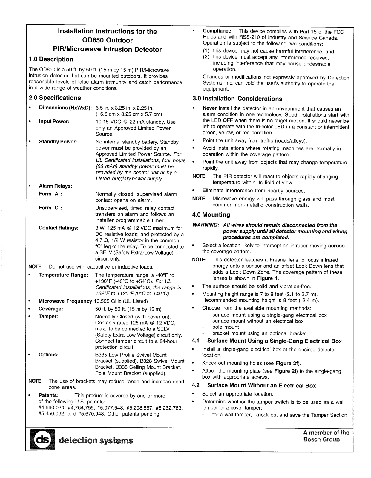 Bosch Security Systems OD850 Users manual