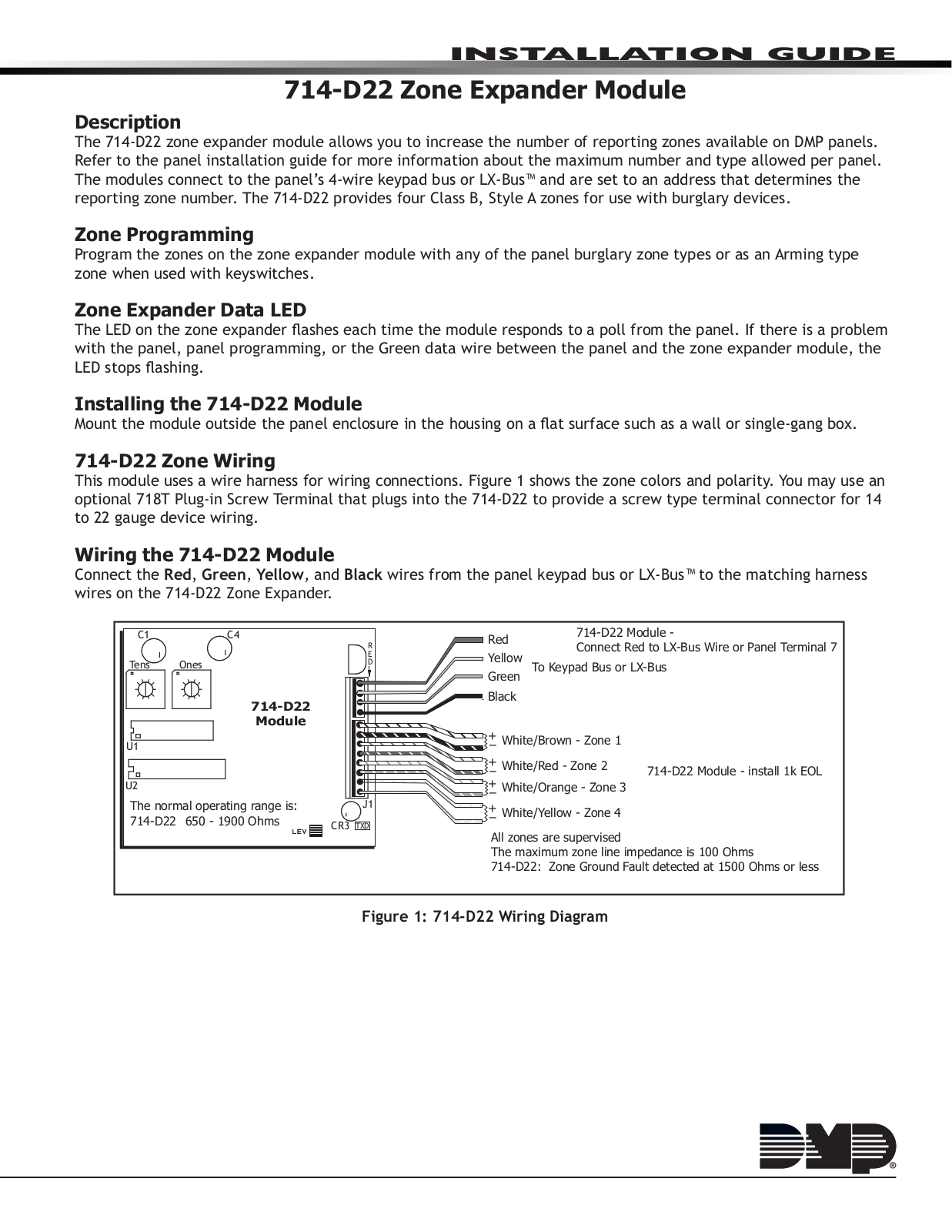 DMP Electronics 714-D22 Installation Manual