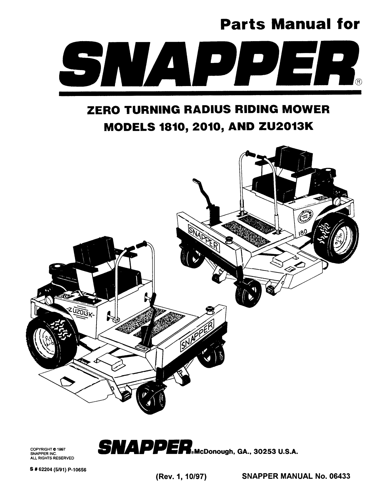 Snapper 2010, 1810, ZU2013K User Manual