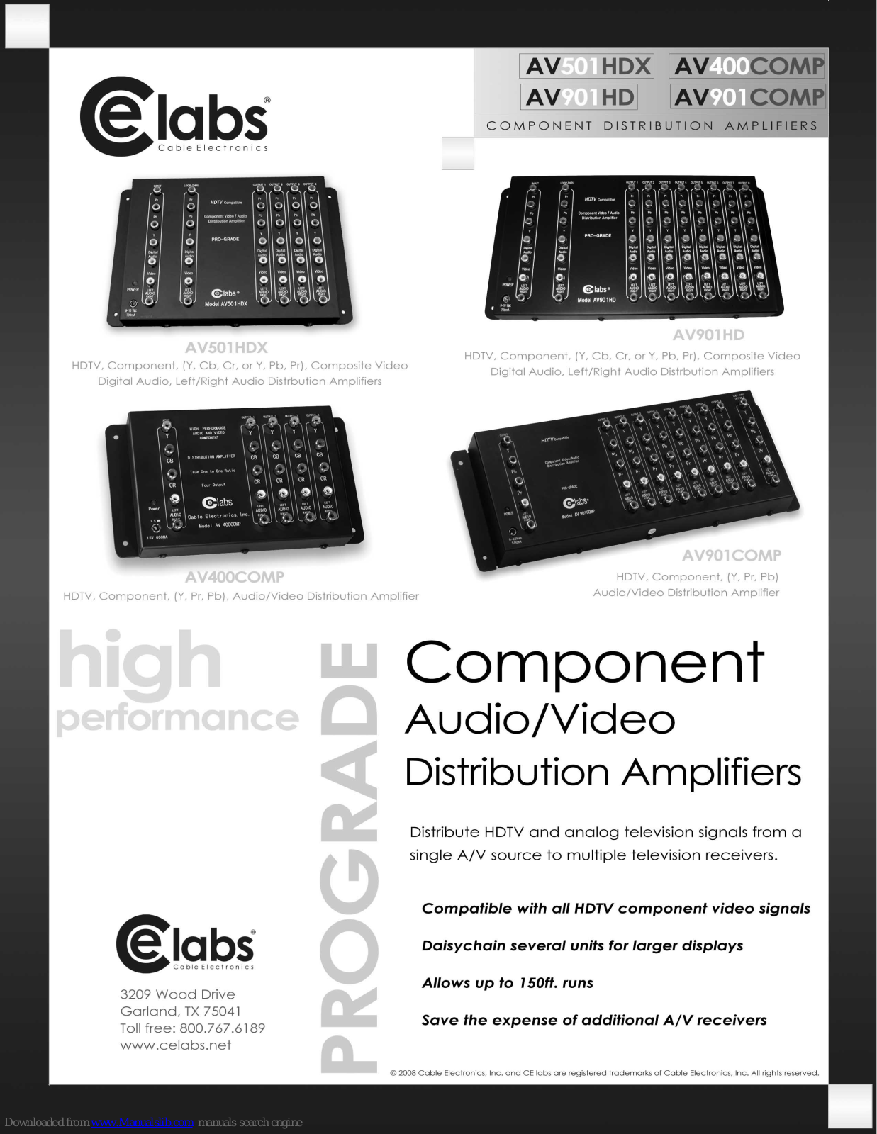 CE Labs AV400COMP, AV501HDX, AV901COMP, AV901HD Specifications