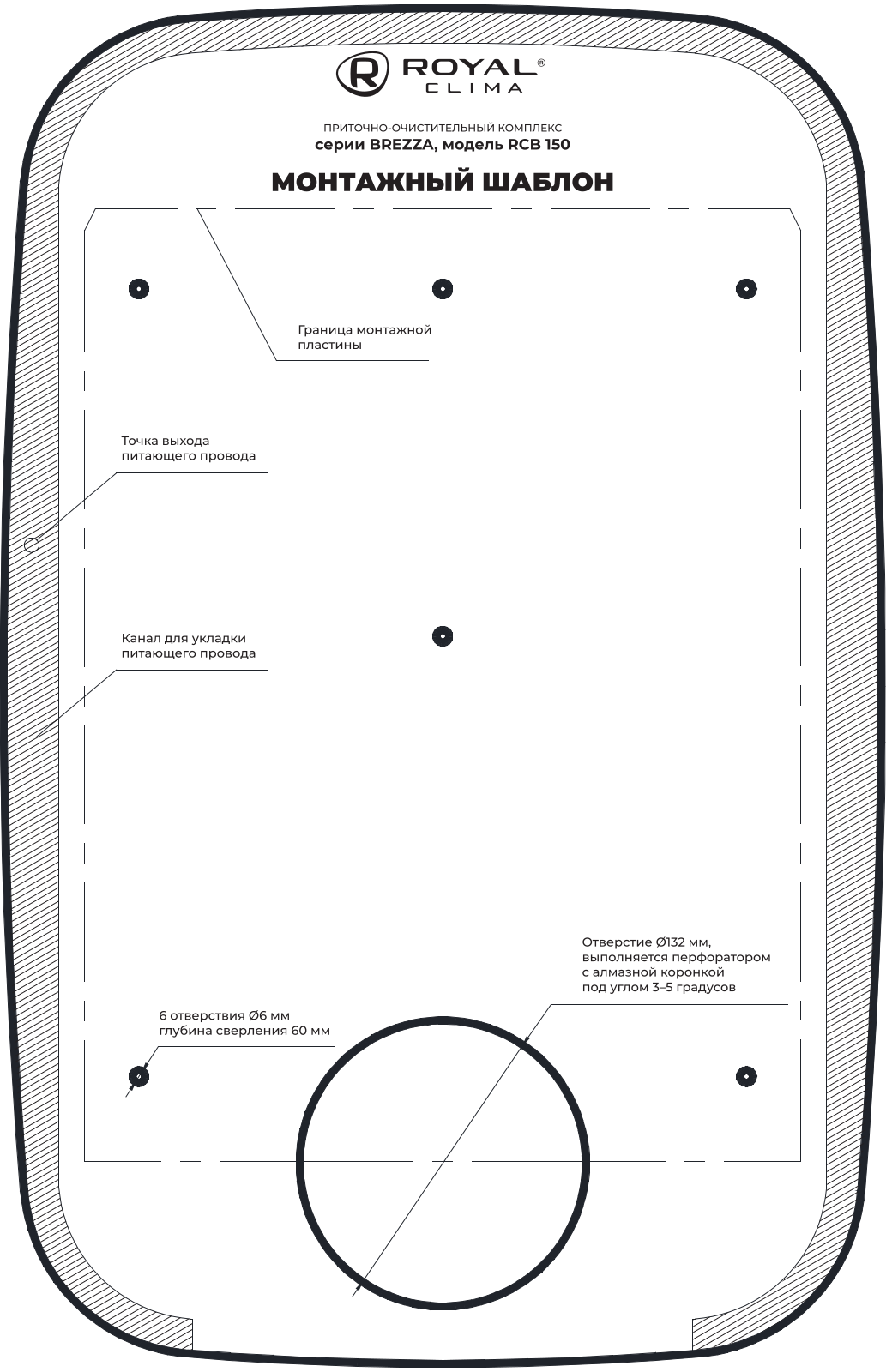 ROYAL Clima BREZZA RCB 150 LUX, BREZZA RCB 150 Installation template