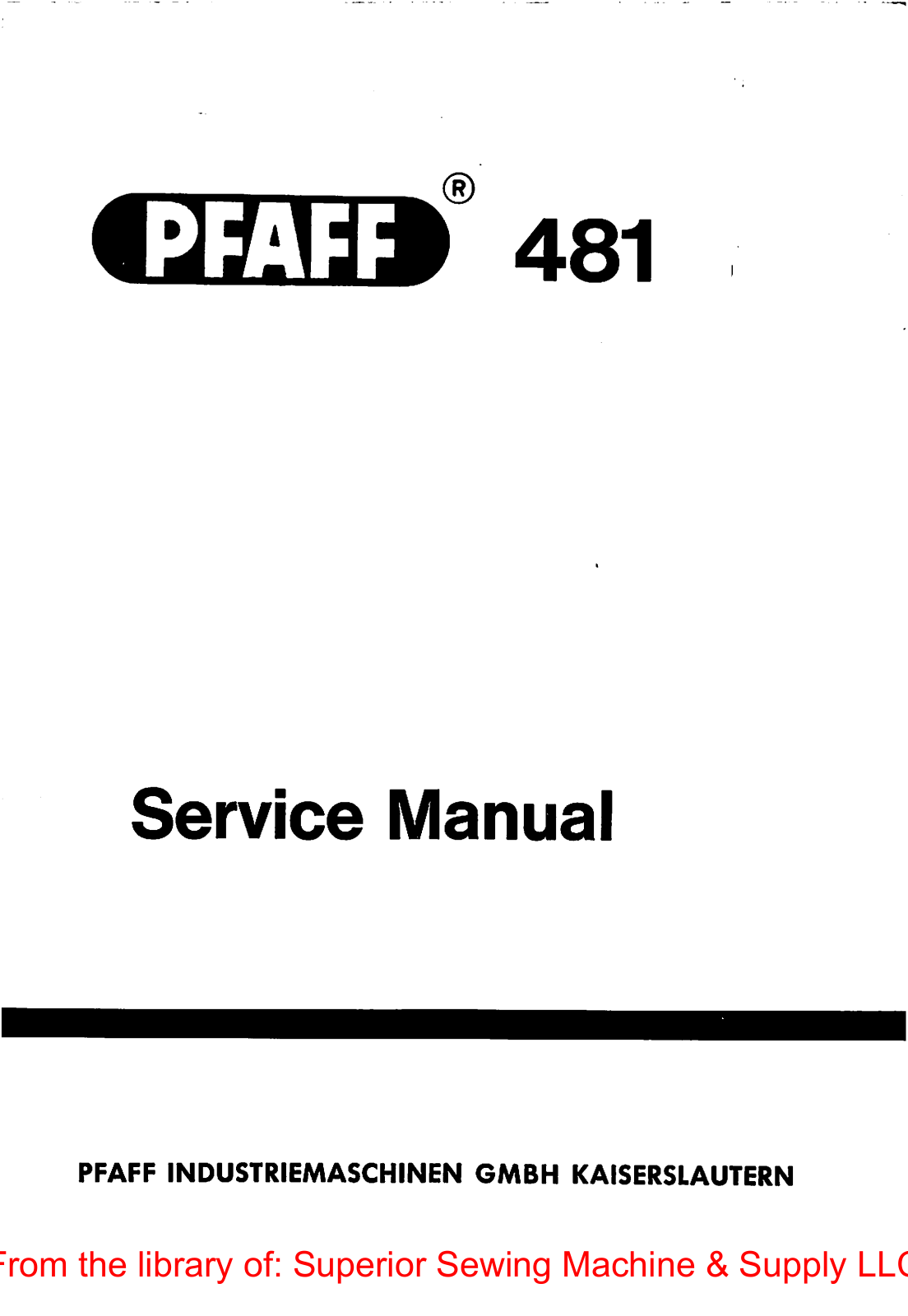 Pfaff 481 Service Manual