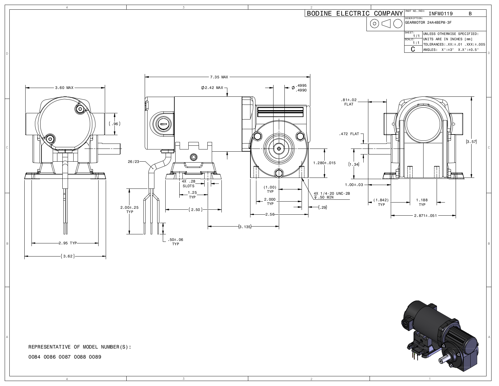 Bodine 0084, 0086, 0087, 0088, 0089 Reference Drawing