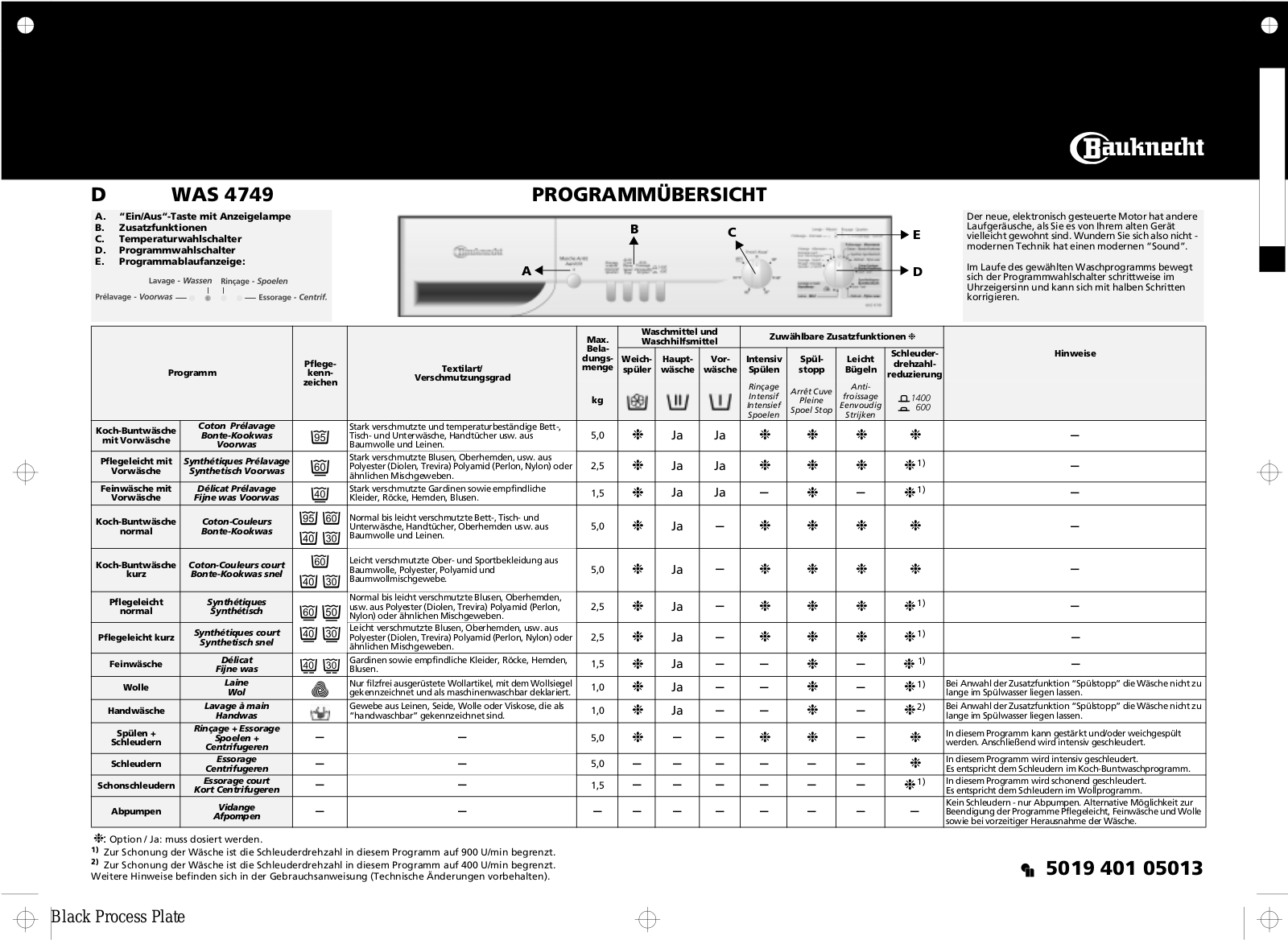 Whirlpool WAS 4749 INSTRUCTION FOR USE