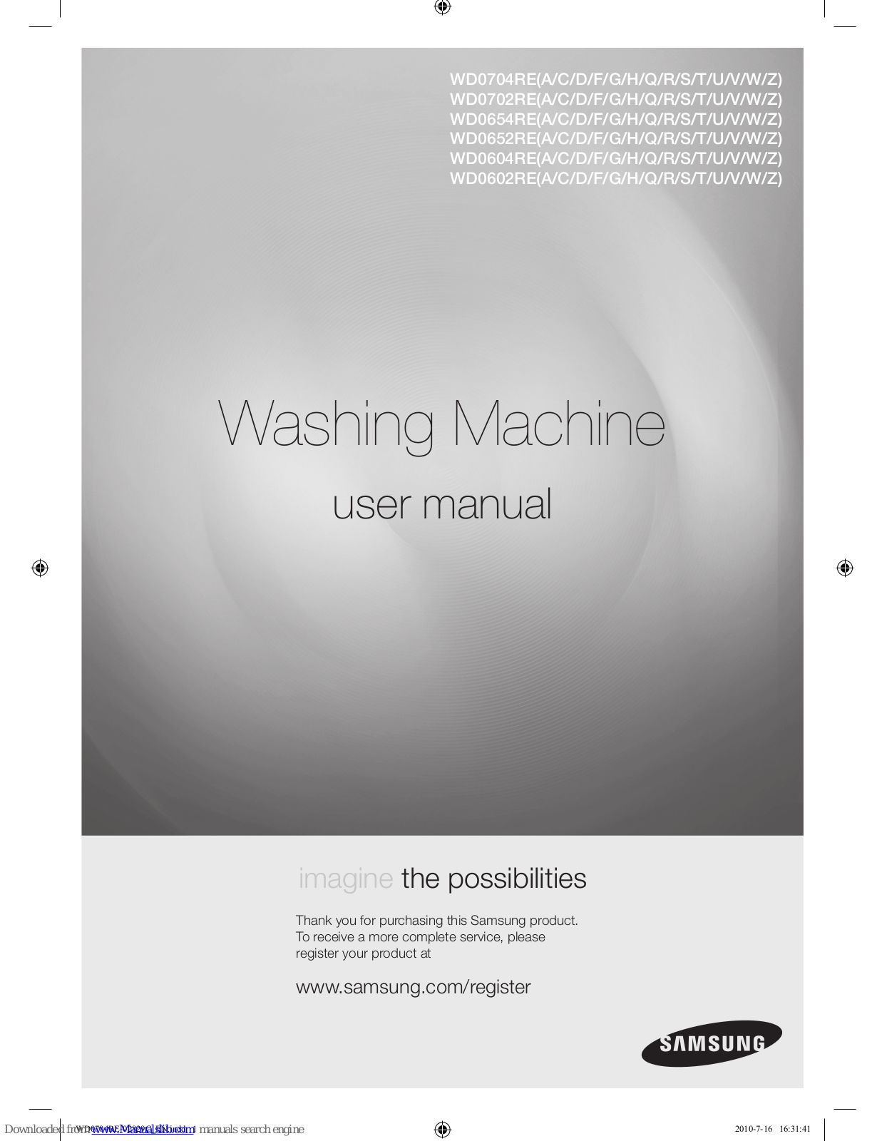 Samsung WD0704RF, WD0704REA, WD0704RG, WD0704RH, WD0704RQ User Manual