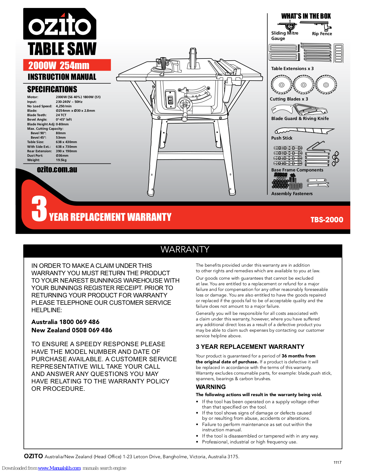 Ozito TBS-2000 Instruction Manual