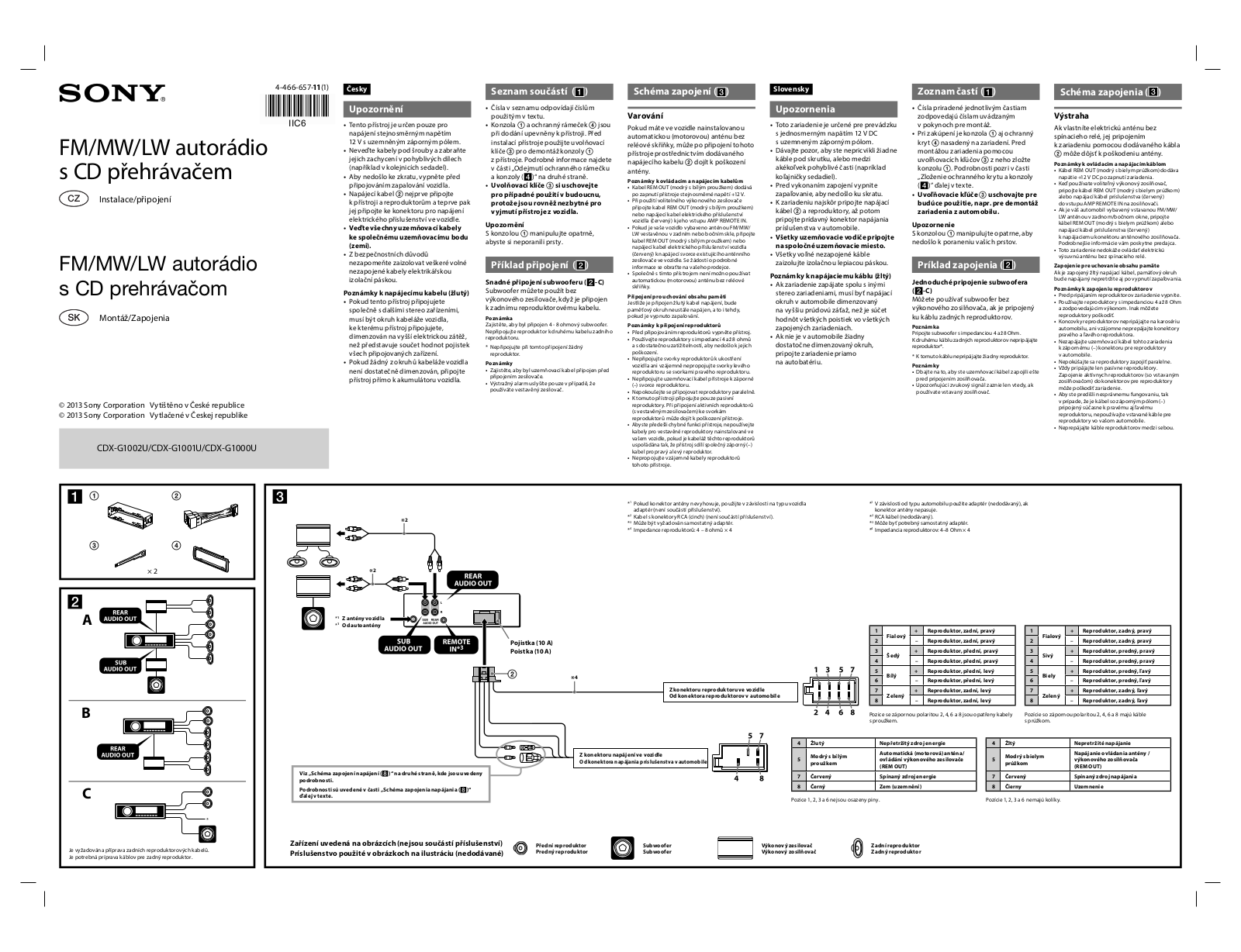 Sony CDX-G1002U, CDX-G1001U, CDX-G1000U Installation guide