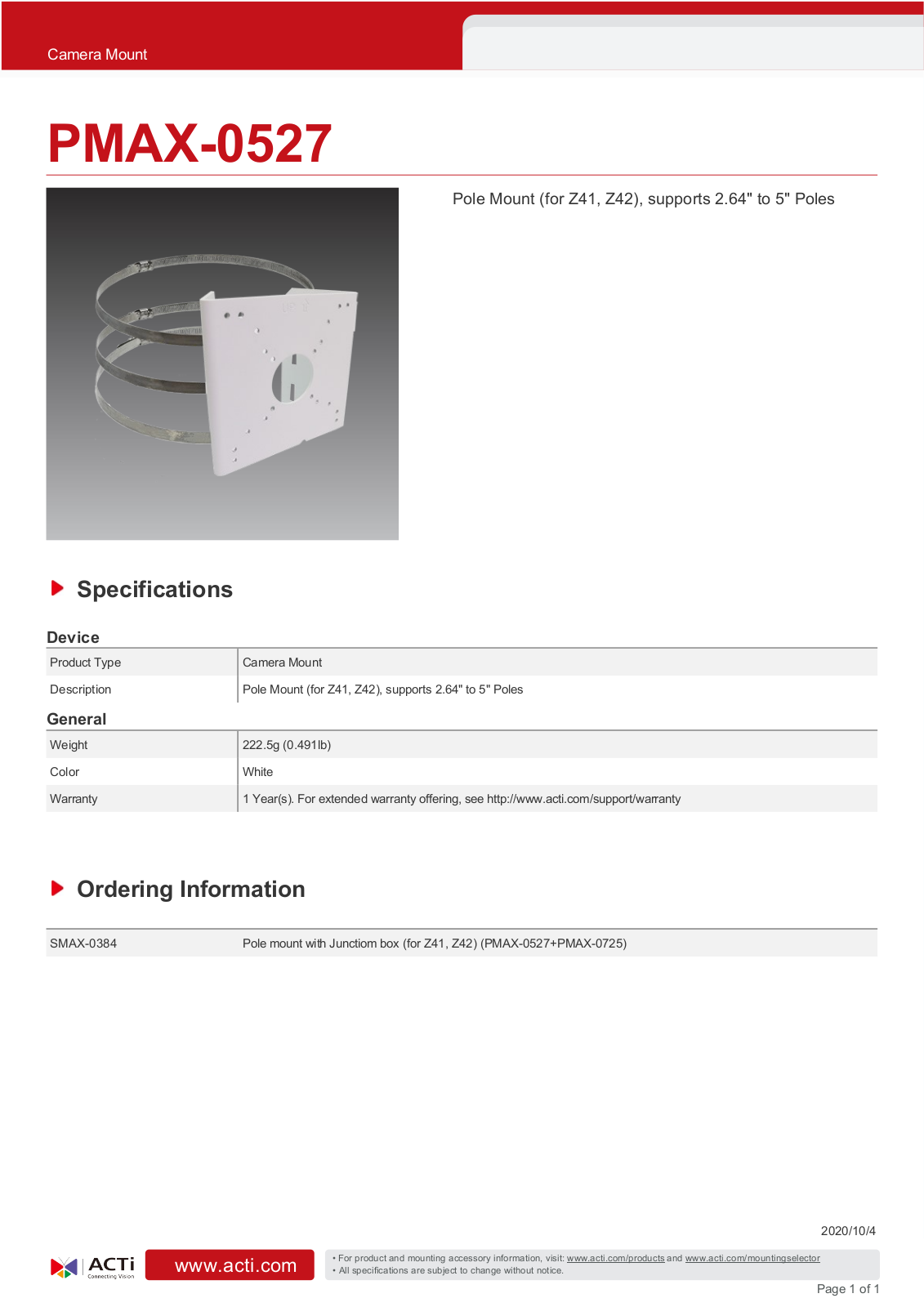 ACTi PMAX-0527 Specsheet