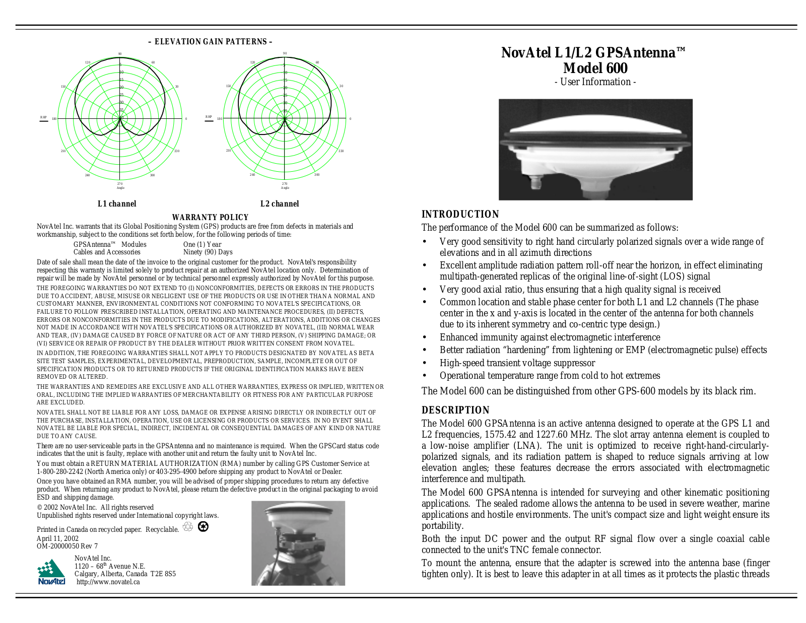 Novatel 600 User Information