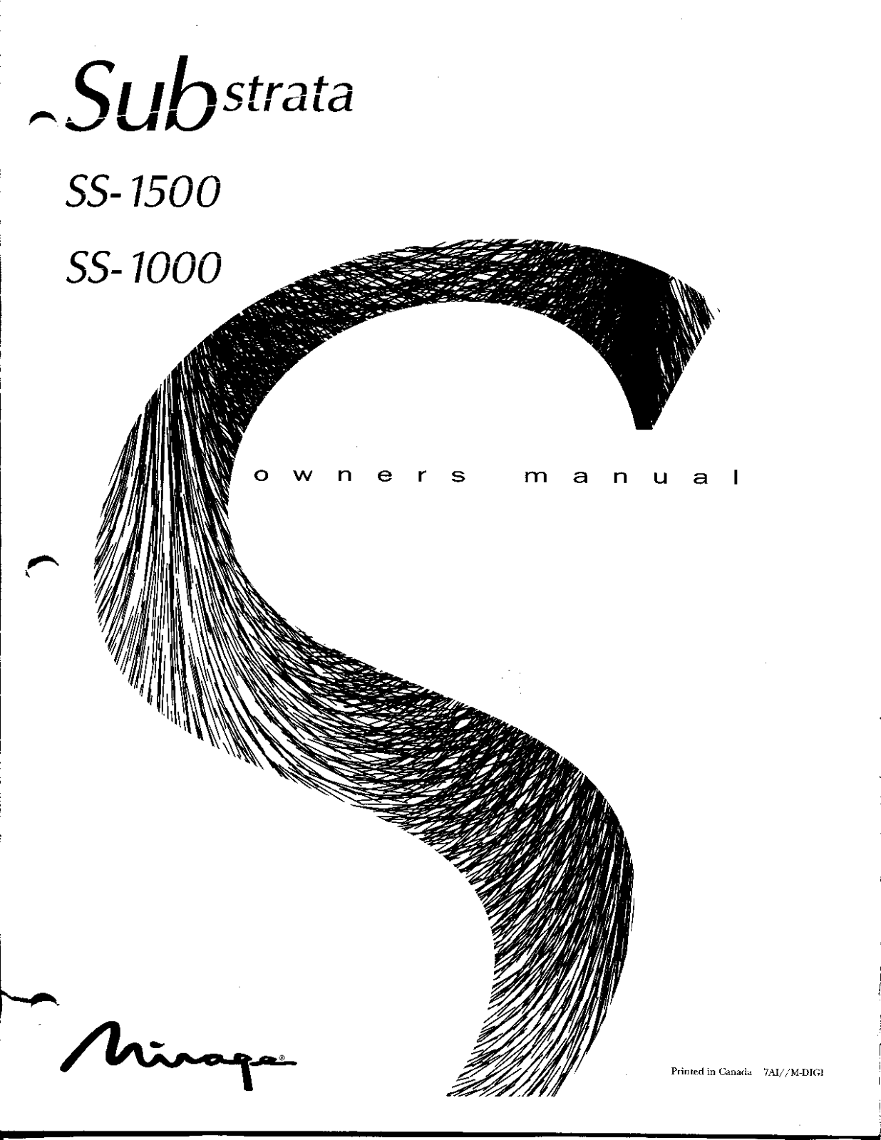 Mirage SubStrata SS-1000, SubStrata SS-1500 Owner's Manual