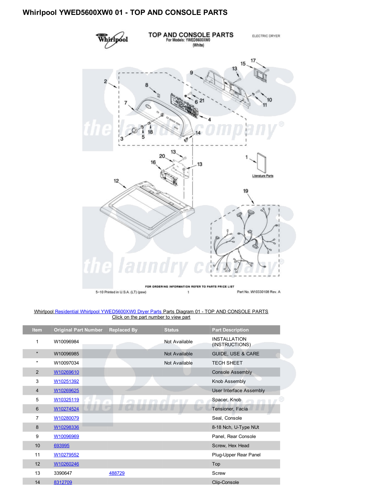 Whirlpool YWED5600XW0 Parts Diagram