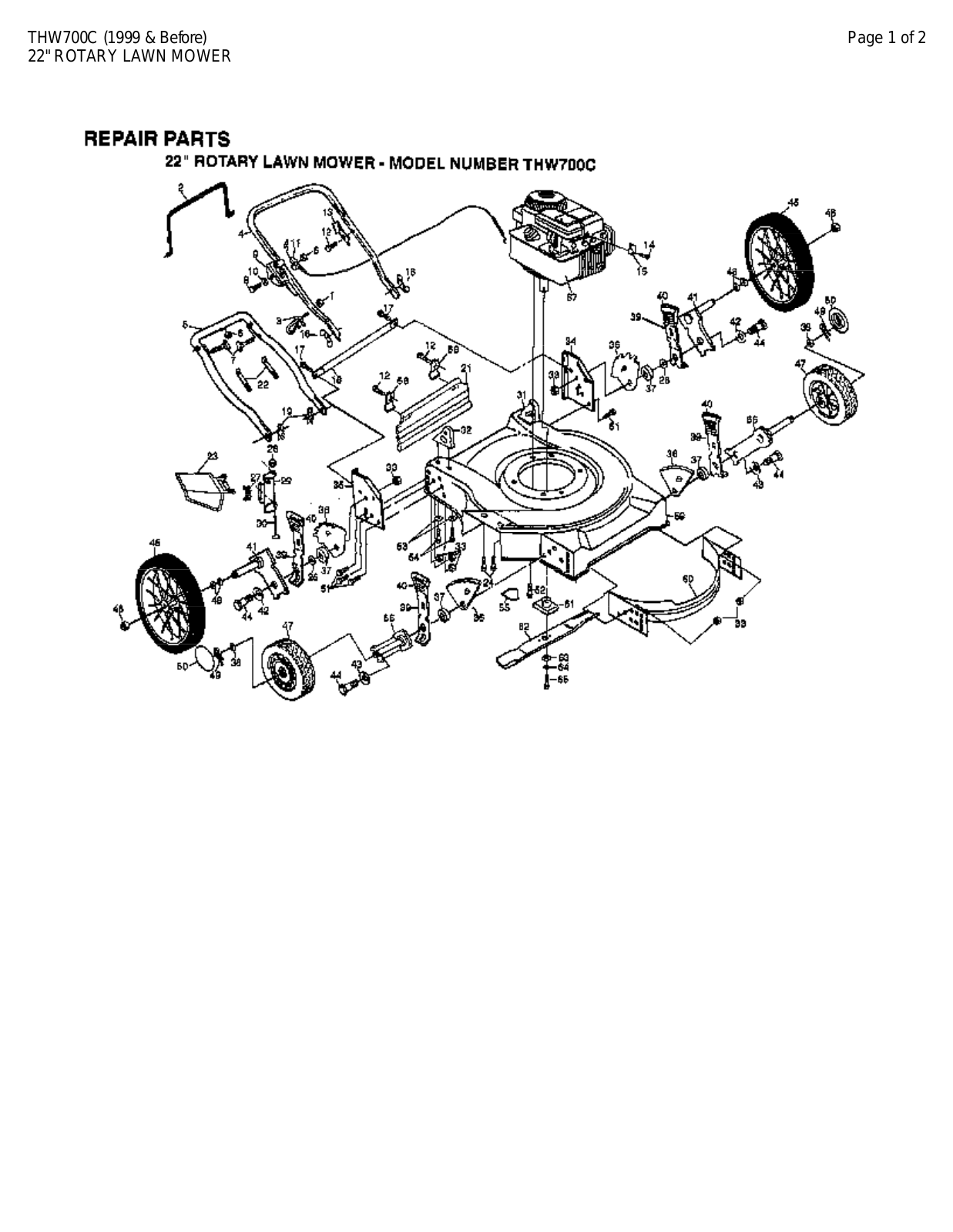 AYP THW700C Parts List