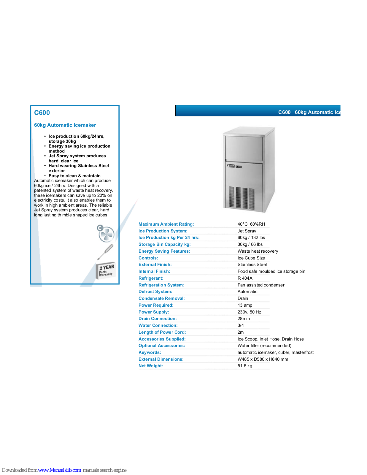 Master Frost C600 Datasheet - ManualMachine.com