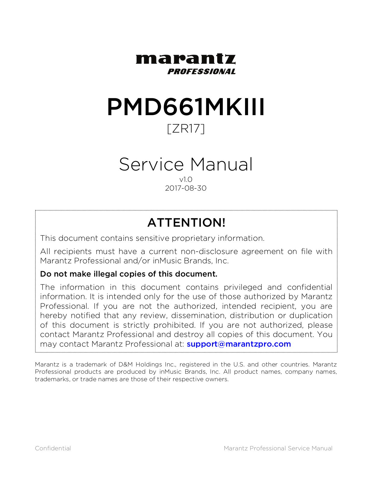 Marantz PMD661 MKIII Service Manual