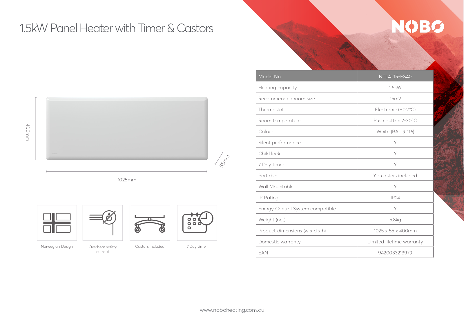 Nobo NTL4T15-FS40 Specifications Sheet