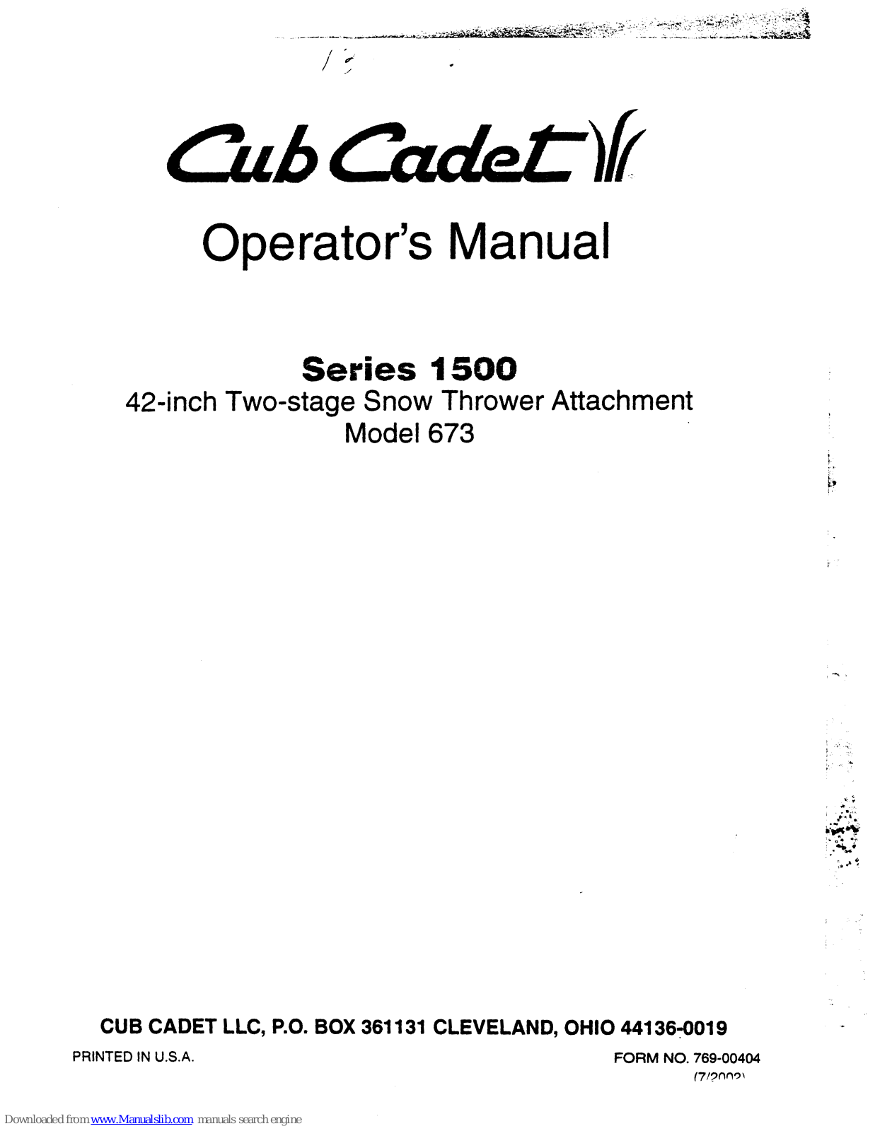 Cub Cadet 673 Operator's Manual