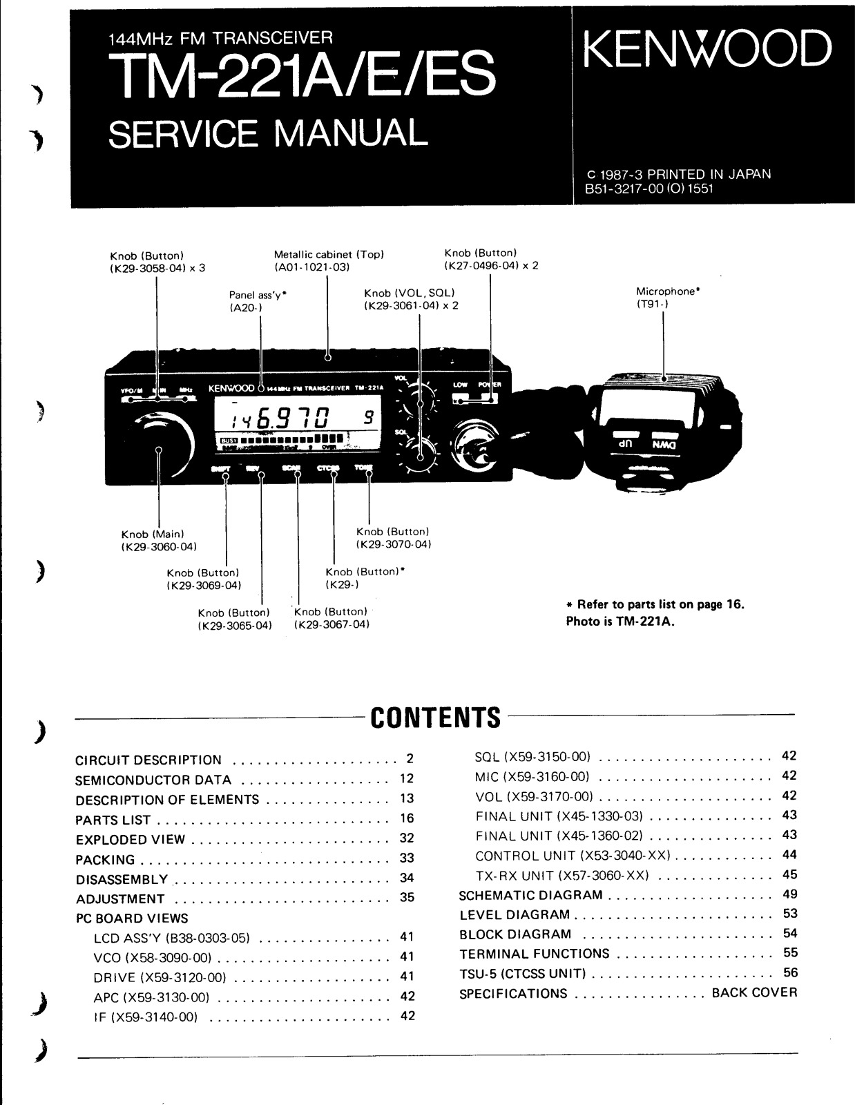 Kenwood TM-221-ES, TM-221-E, TM-221-A Service Manual