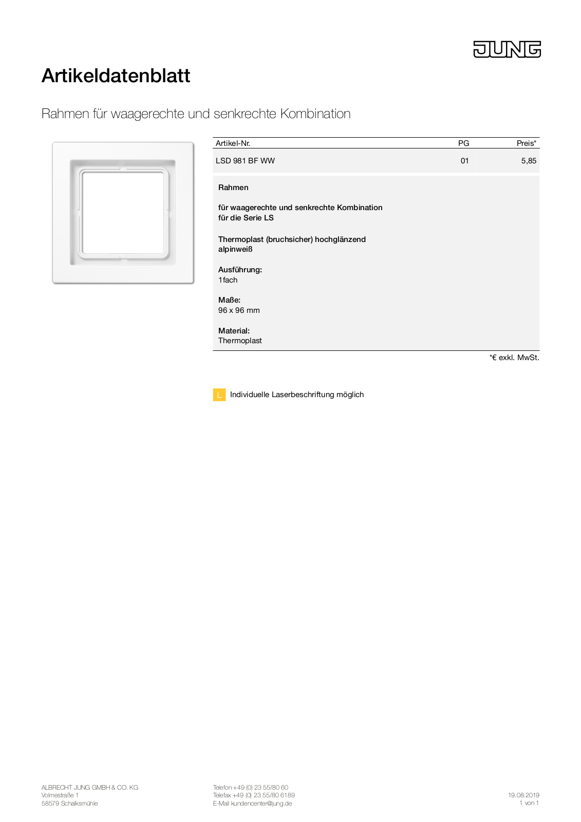 Jung LSD 981 BF WW User Manual