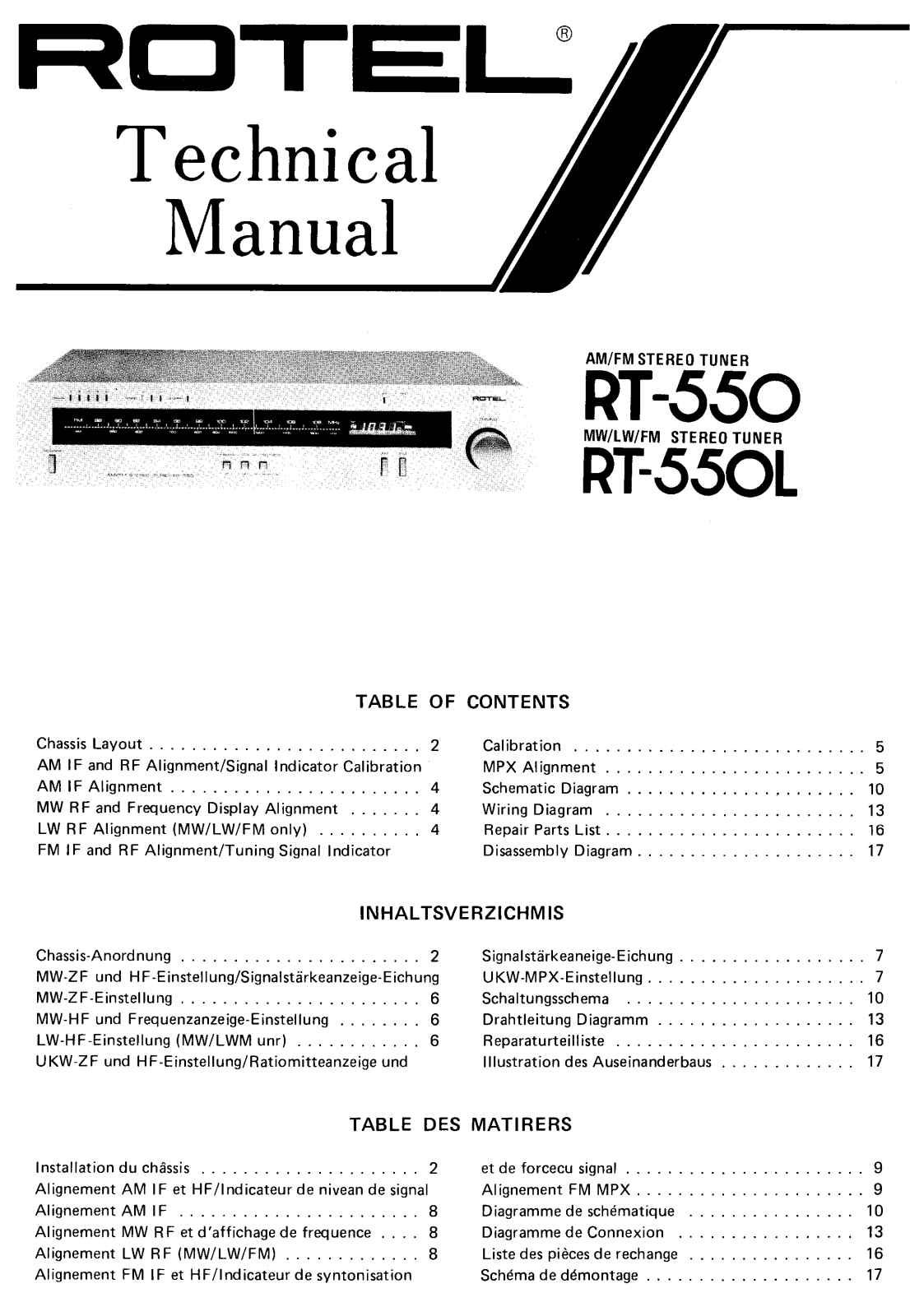 Rotel RT-550, RT-550-L Service manual