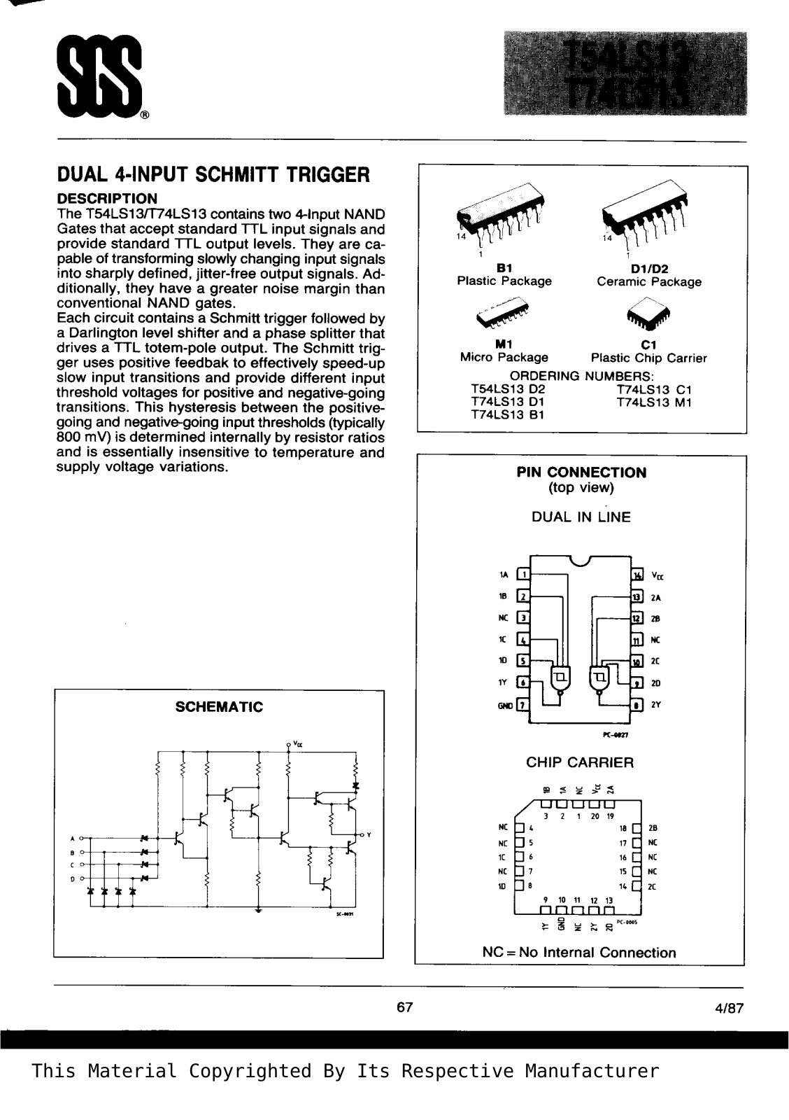 Datasheet T74LS13B1 Specification - ManualMachine.com