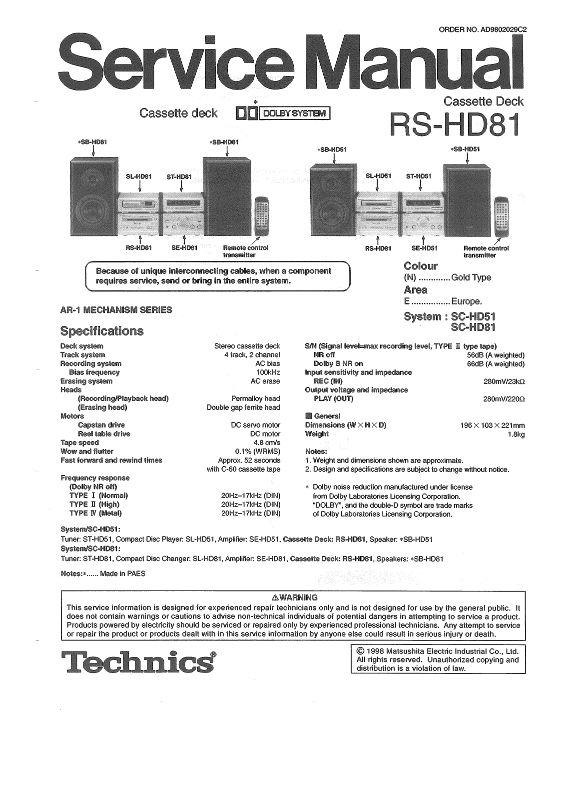 Technics RSHD-81 Service manual