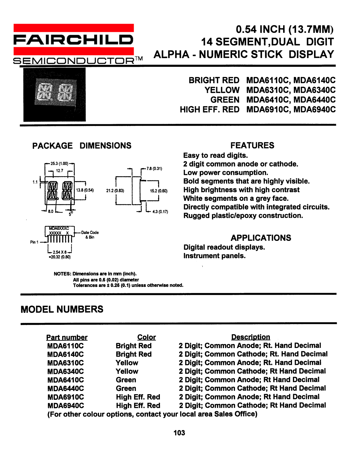 Fairchild Semiconductor MDA6940C, MDA6410C, MDA6440C, MDA6340C, MDA6310C Datasheet