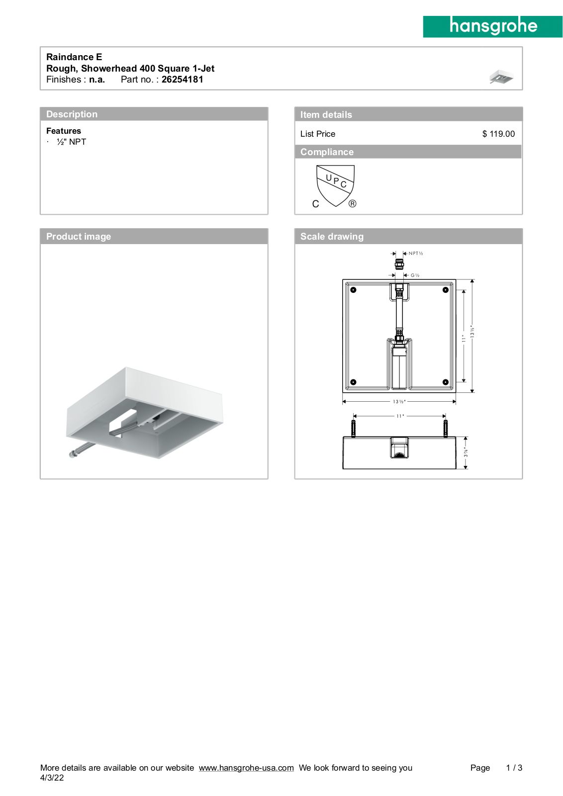 Hansgrohe GCDC1501 Specifications - ManualMachine.com