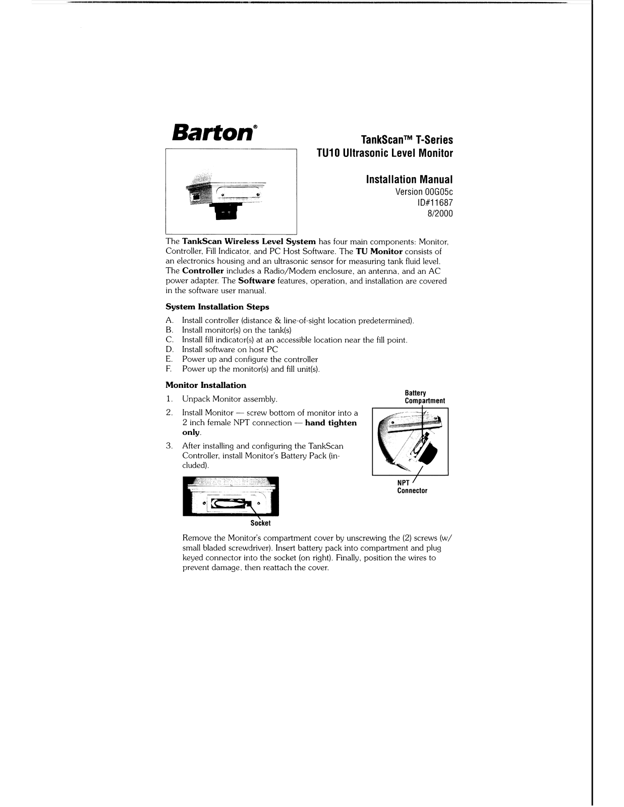 Barton Instrument Systems TU10 Owners Manual