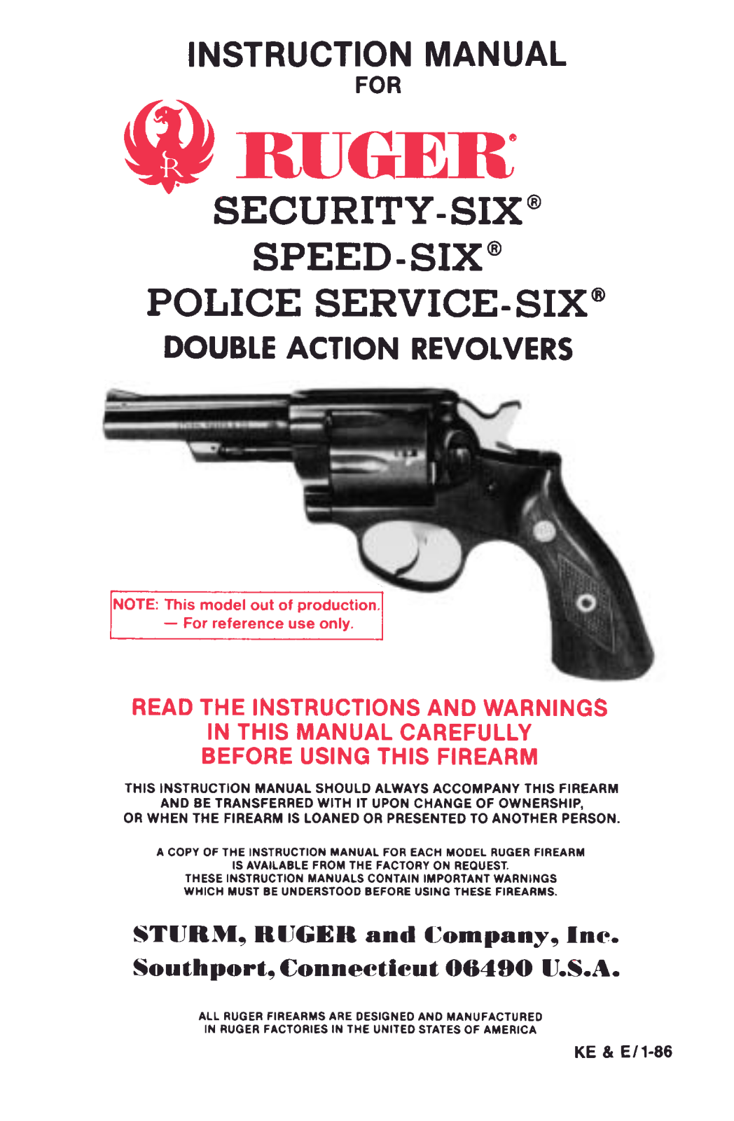 ruger security six, speed six, service-six User Guide