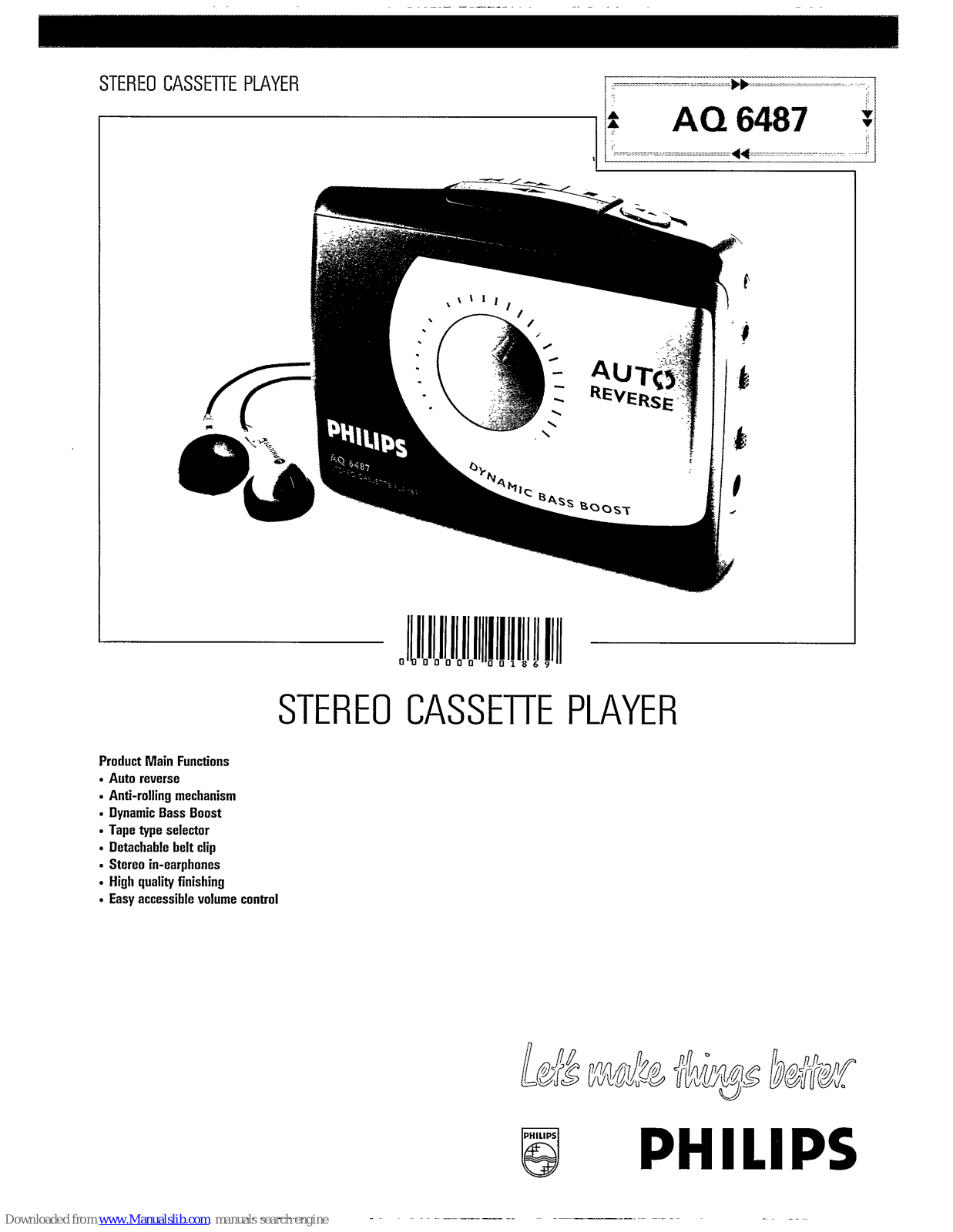 Philips AQ 6487, AQ6487/00, AQ6487/00S Specification Sheet