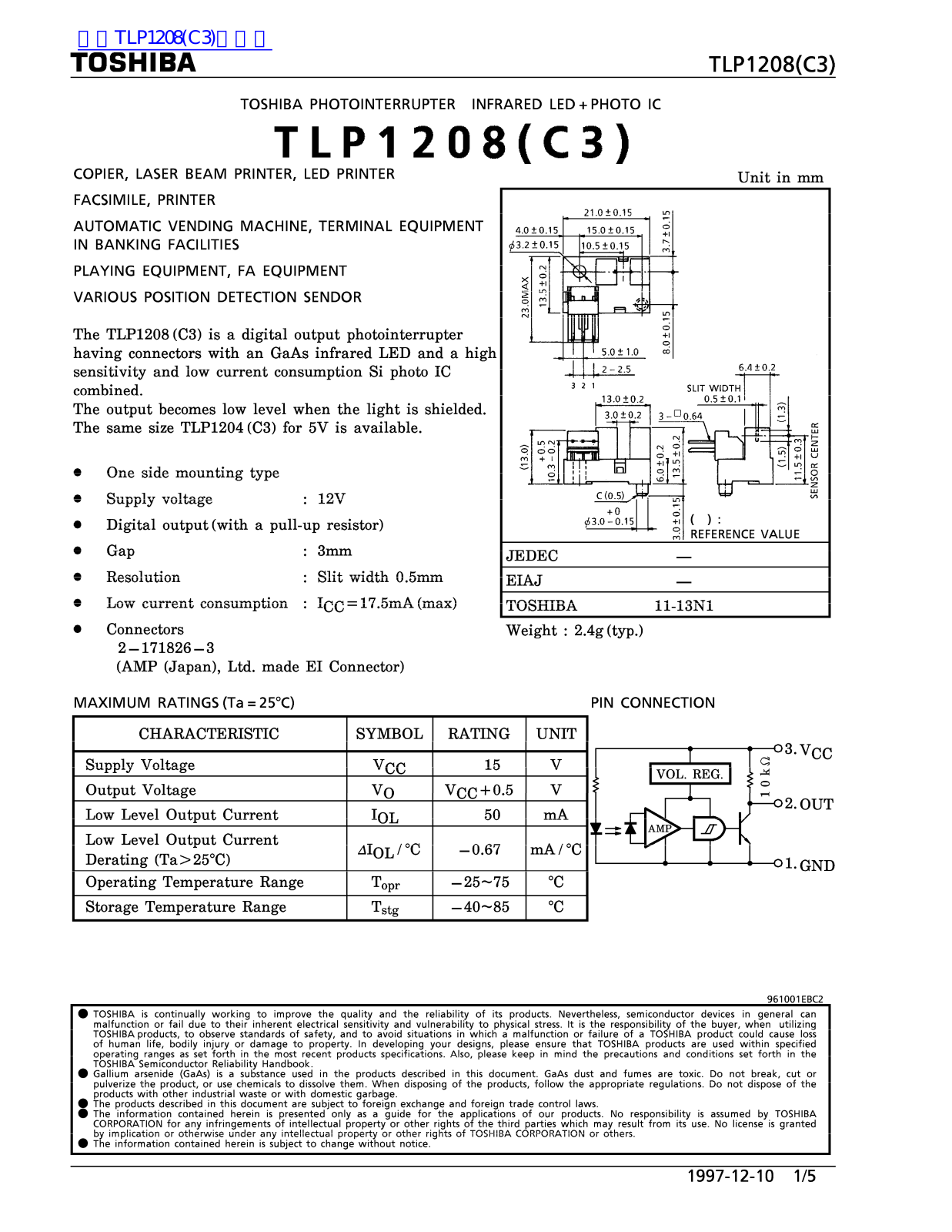 TOSHIBA TLP1208-C3 Technical data