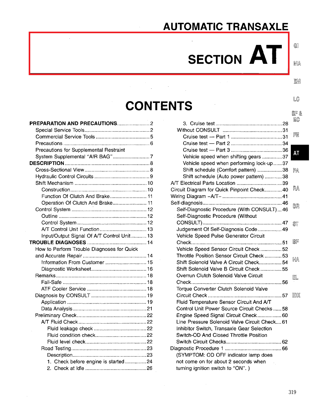 Nissan Quest Automatic Transmission  AT 1994 Owner's Manual