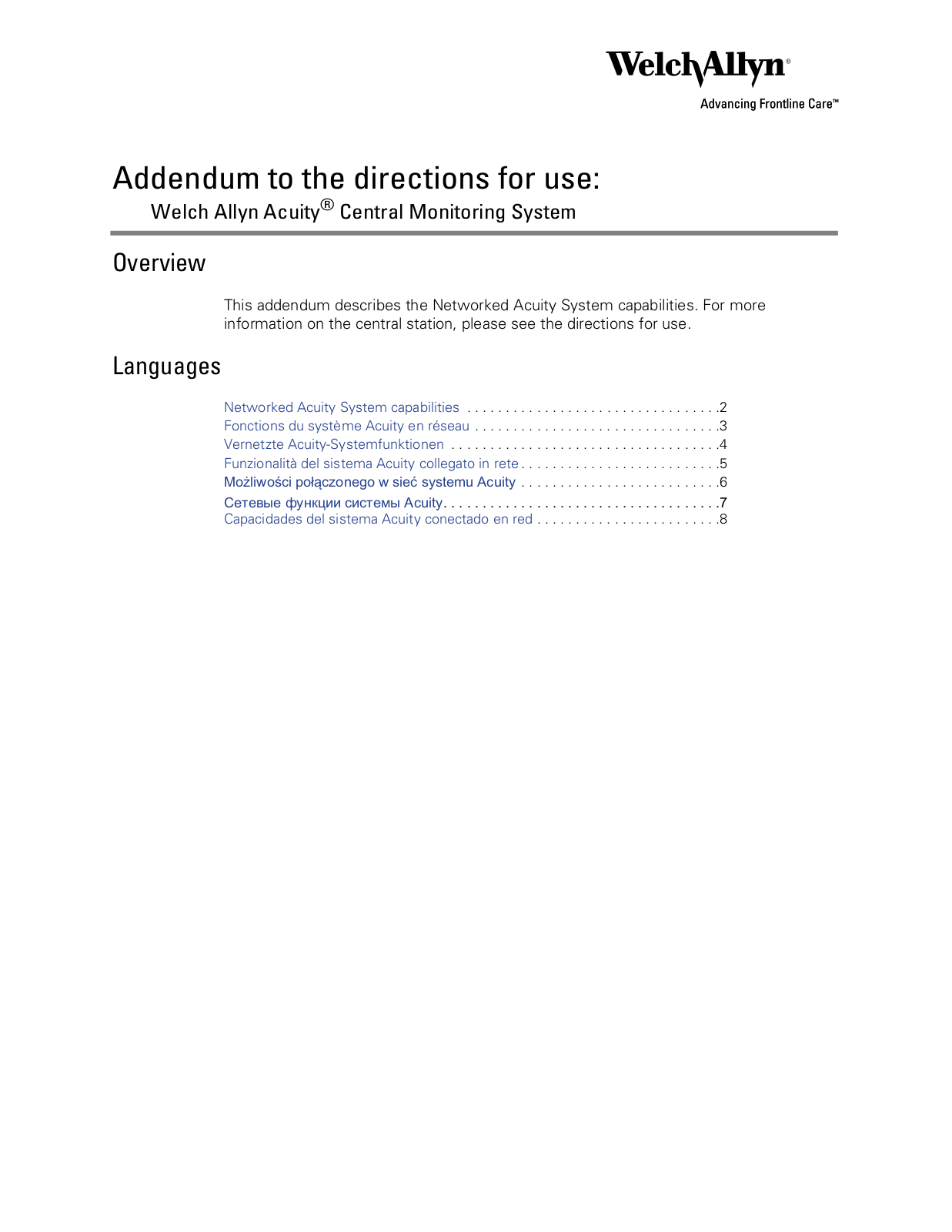 Welch Allyn Central Monitoring Systems User Manual