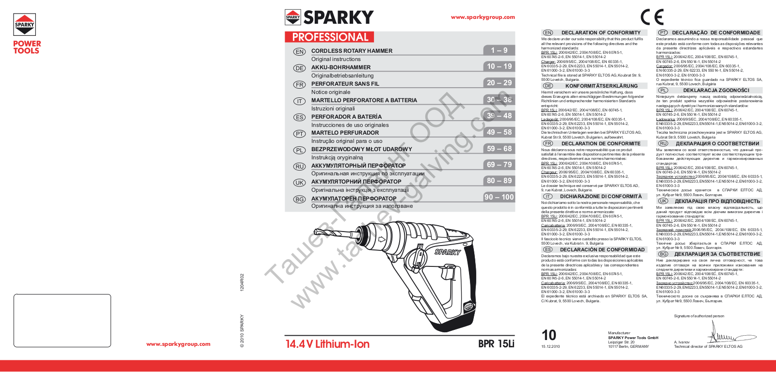 Sparky Group bpr 15li Original Instructions Manual