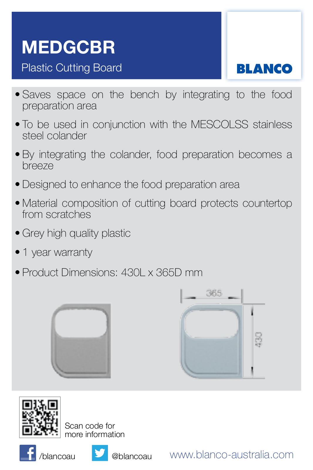 Blanco MEDGCBR Specifications Sheet