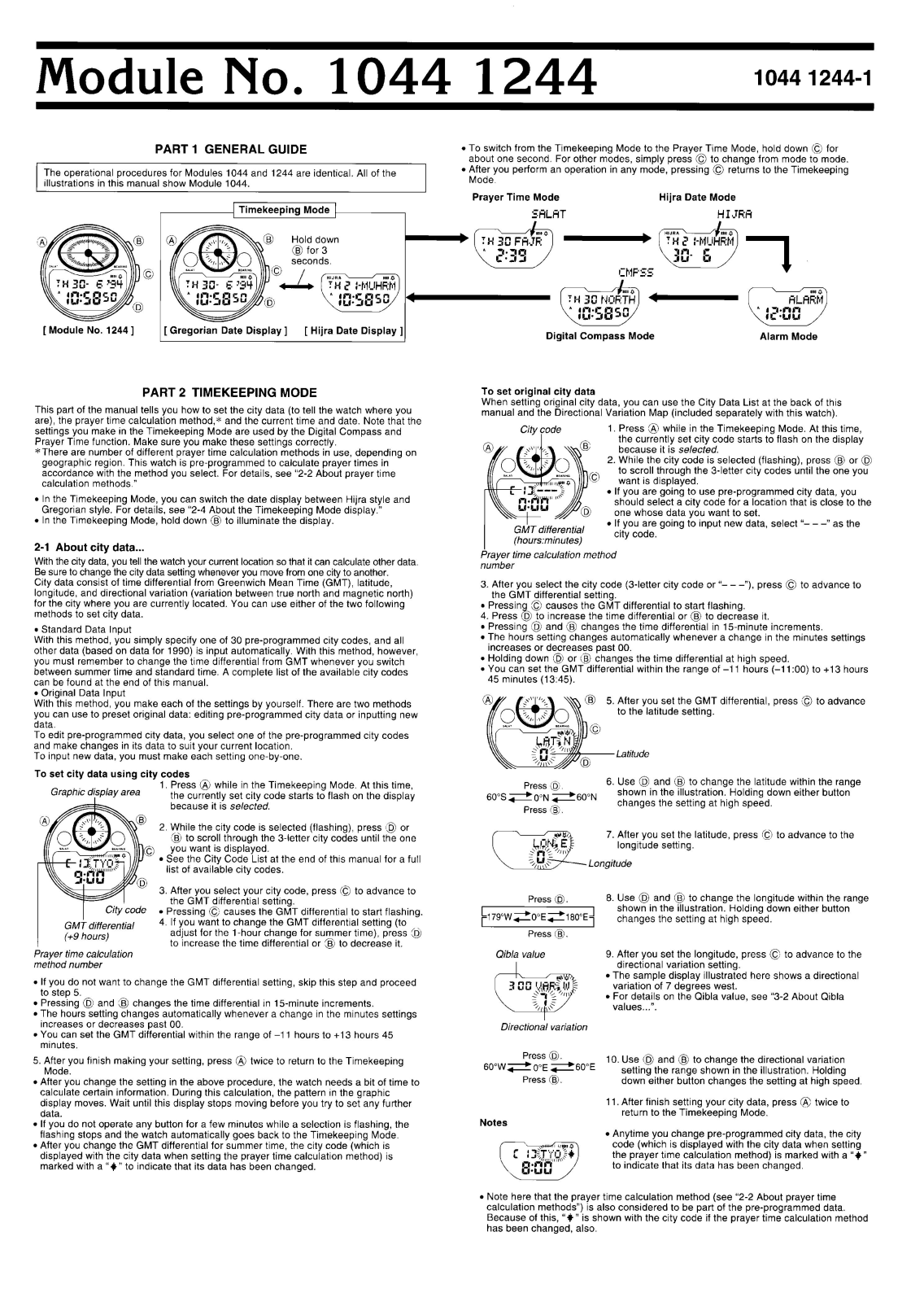 Casio QW-1044, QW-1244 User Manual