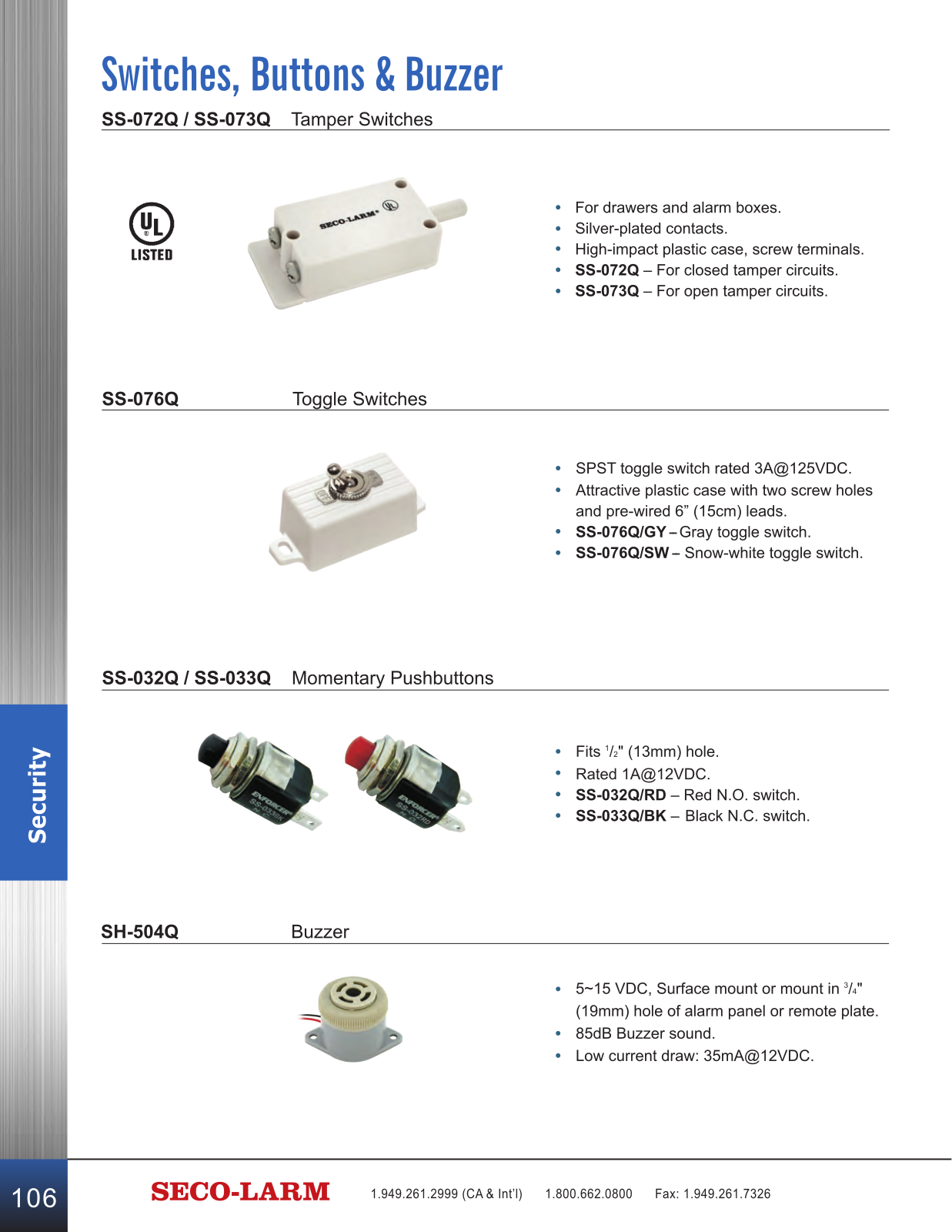 Seco-Larm SH-504Q Specsheet