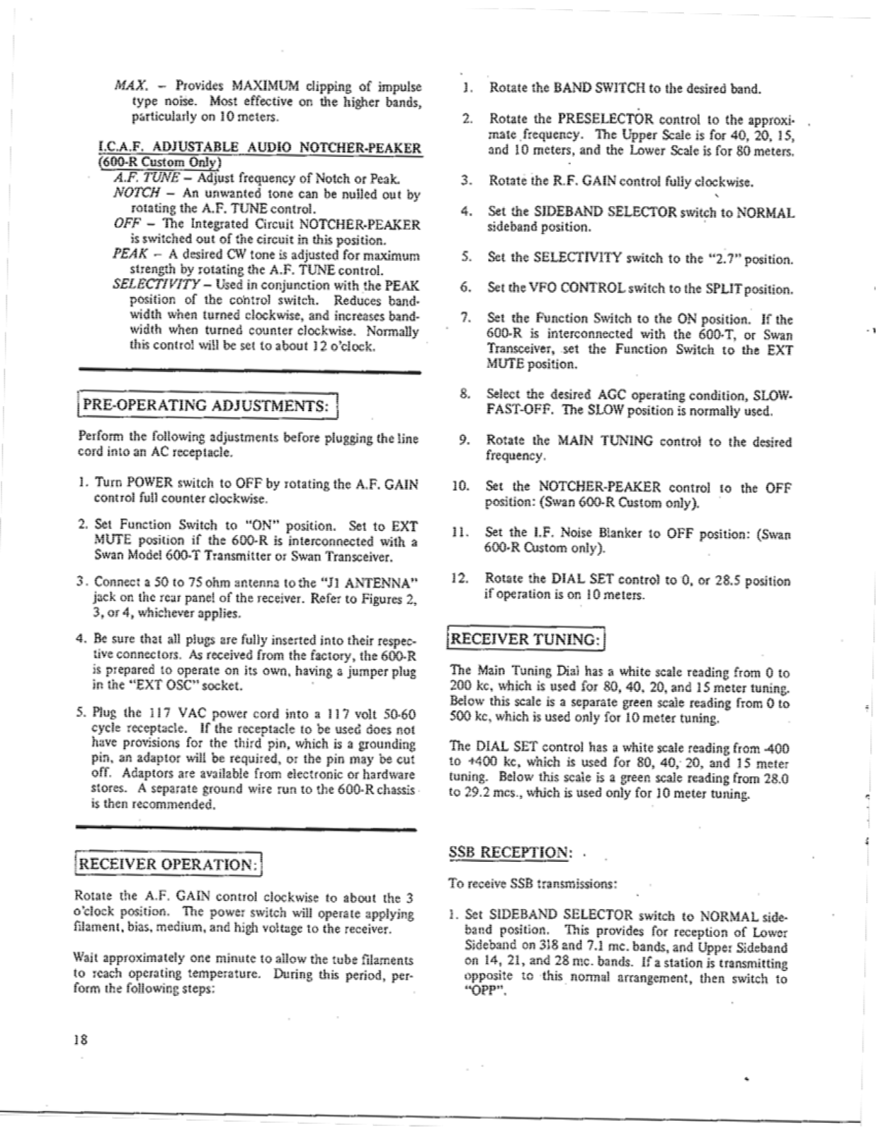 Swan 600-R User Manual (PAGE 18)