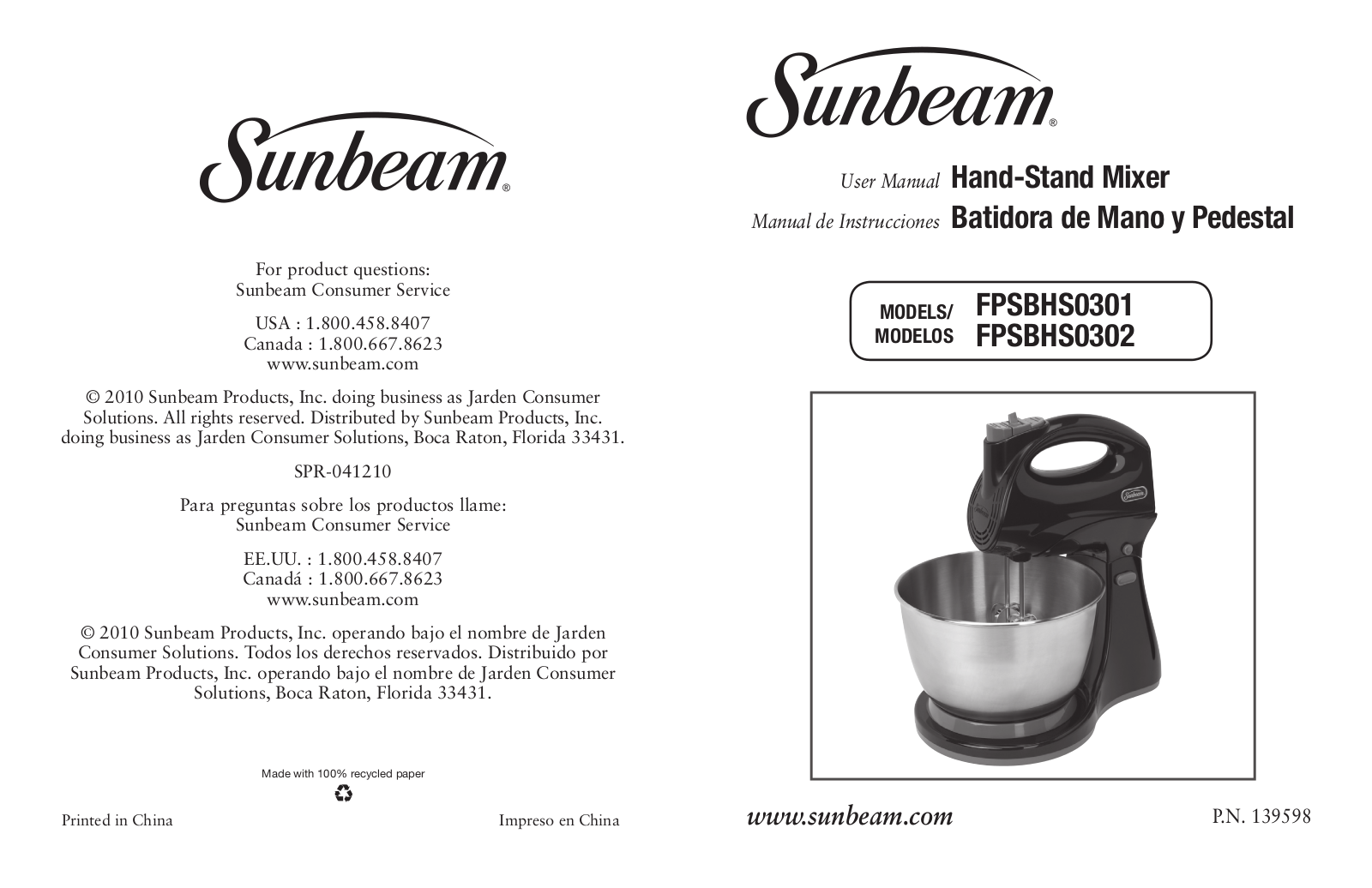 Sunbeam FPSBHS0301 User Manual