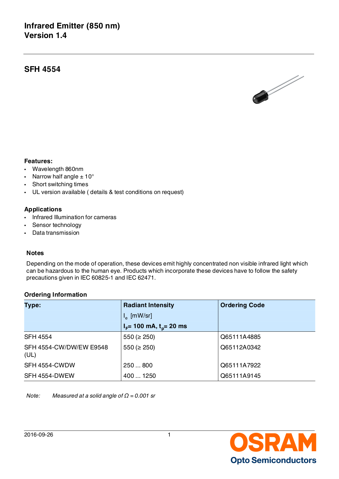 Datasheet SFH 4554 Specification - ManualMachine.com