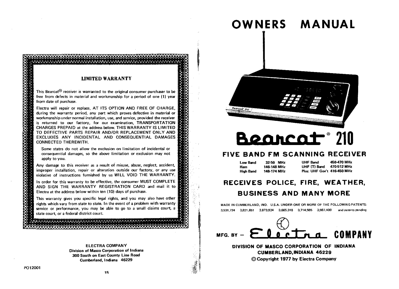 Uniden Bearcat 210 User Guide