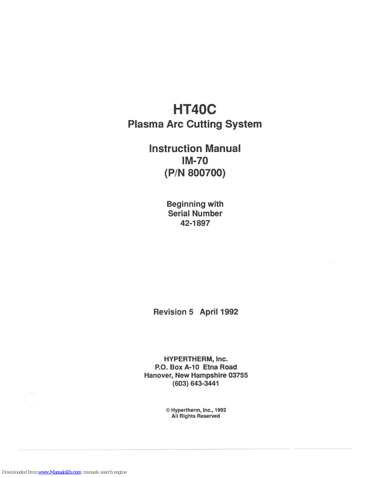 Hypertherm HT40C Instruction Manual