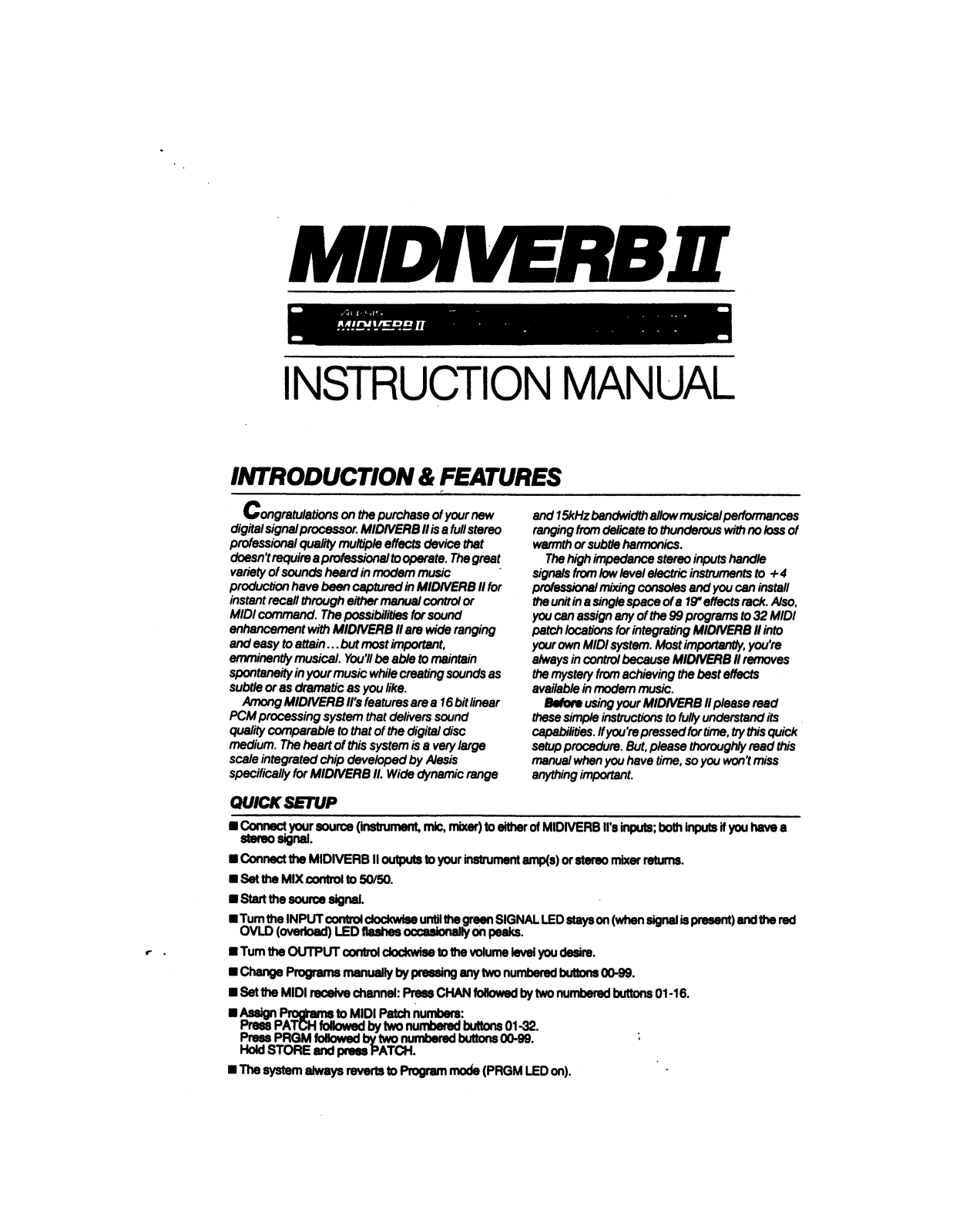 Alesis MIDIVERB2 User Manual