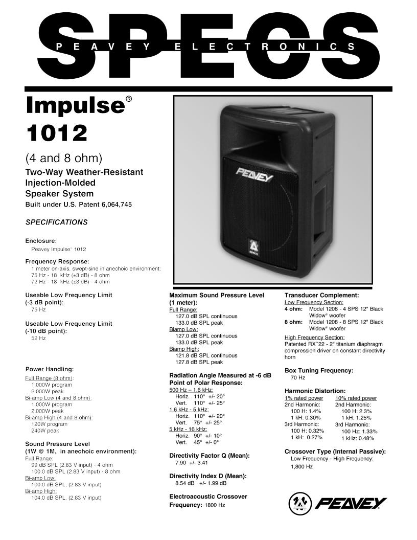 Peavey Impulse 1012 User Manual