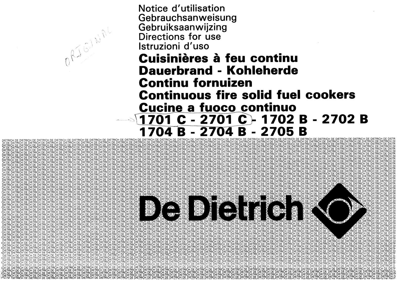 De dietrich 1701c, 2701c, 1702c, 2702c, 1704b User Manual