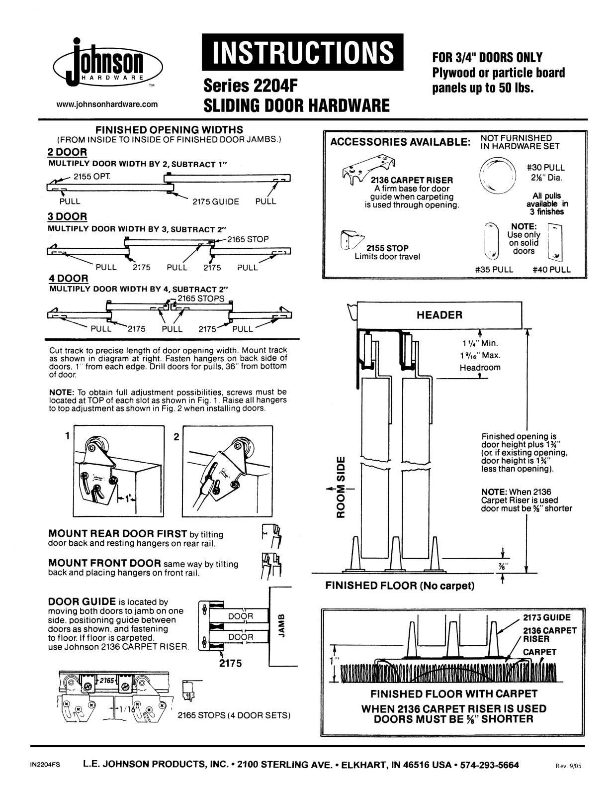 Johnson Hardware 2204F, IN2204FS User Manual