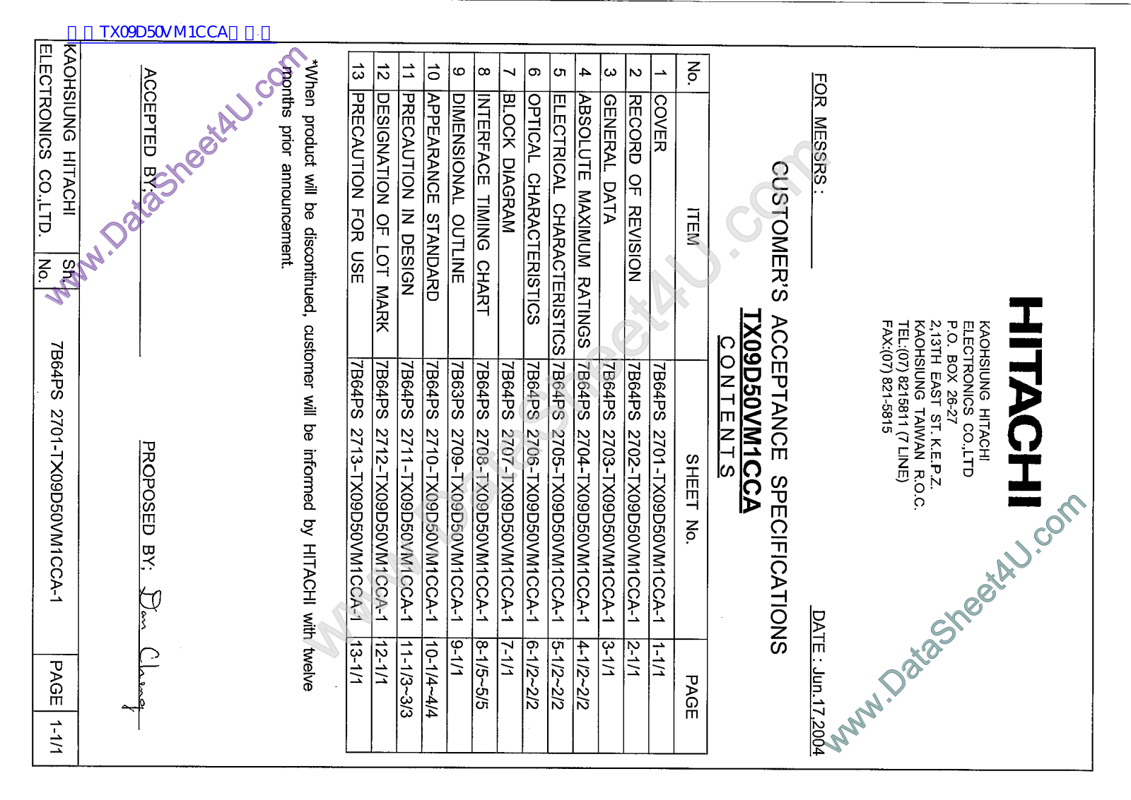 HITACHI TX09D50VM1CCA User Manual