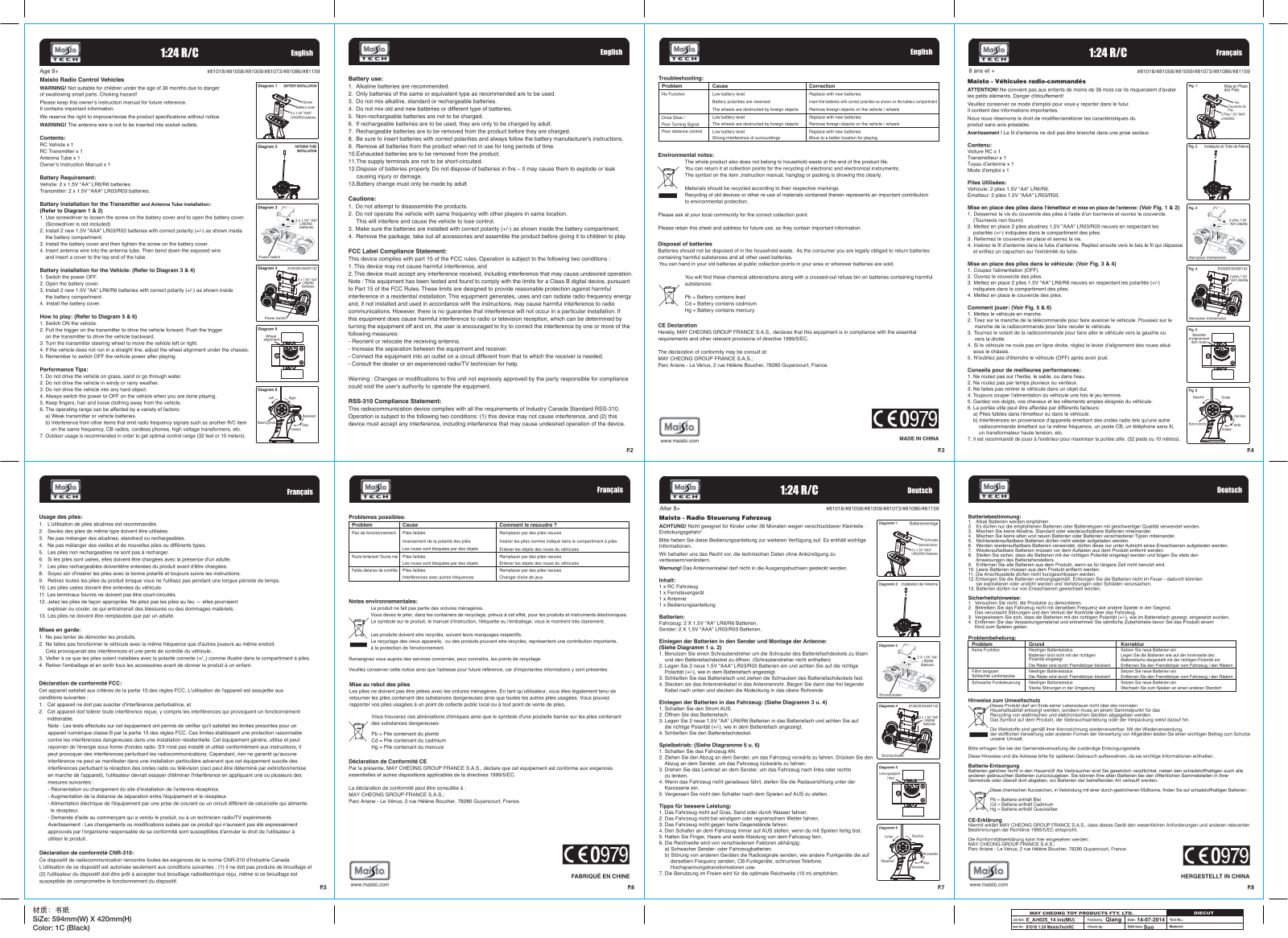 Maisto 81018, 81058, 81059, 81073, 81086 User guide