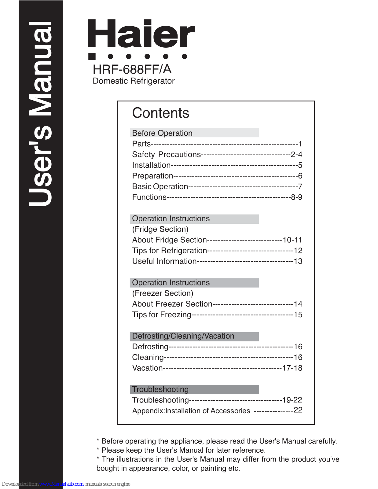 Haier HRF-688FF, EL-2500S, HRF-688FF/A User Manual